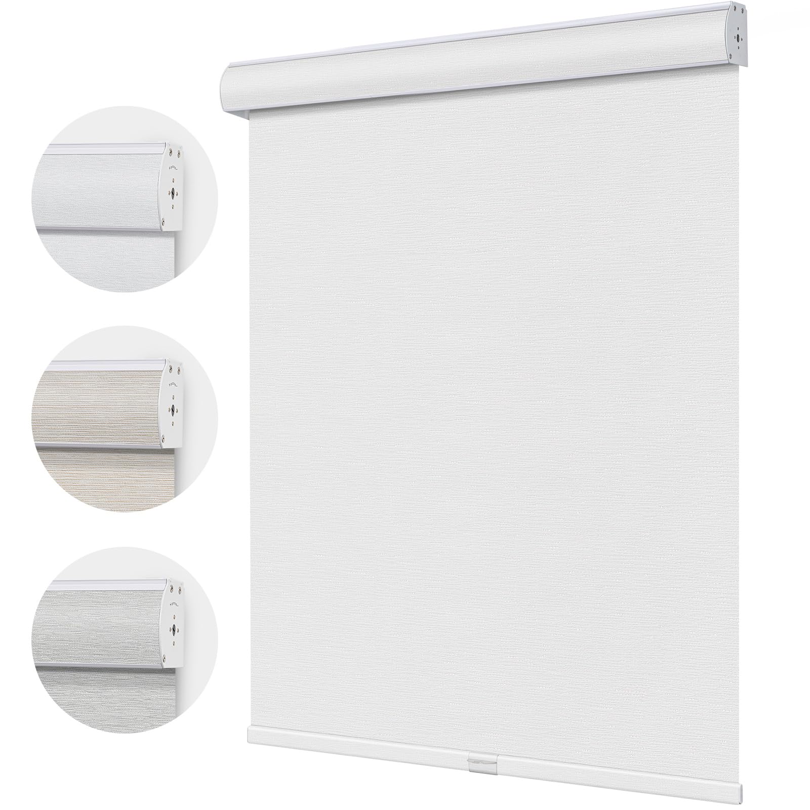 MiLin Blackout Roller Shades for Window Cordless Roller Blinds for Windows Room Darkening Shades with Fabric-Covered Valance and Bottom Rod Jacquard Fabric (Blackout White, 35" W x 72" H)