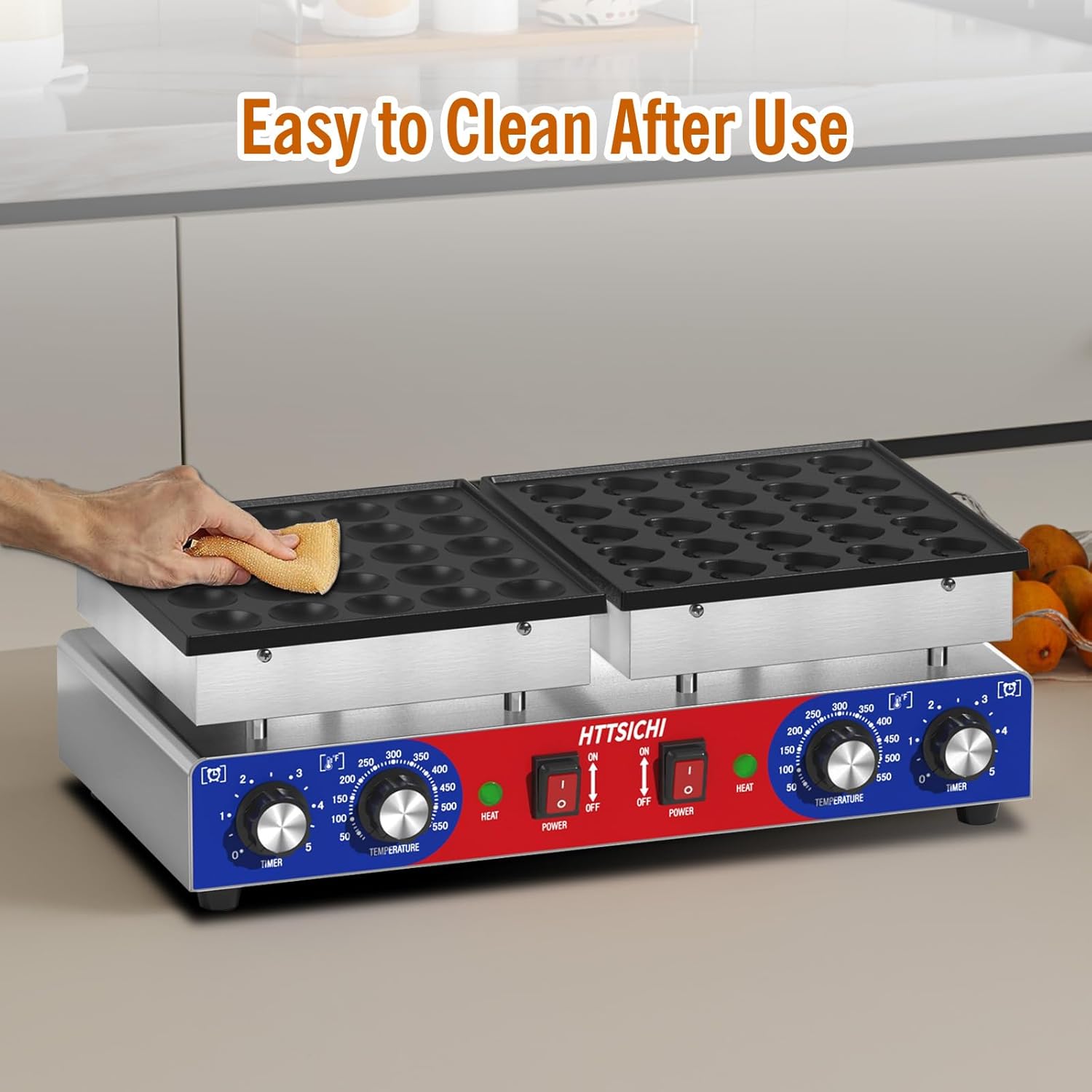 Mini Pancake Maker - 50Pcs Commercial Pancake Maker With Round-Shaped and Heart-Shaped, Mini Pancakes Maker Machine With 2 Thermostats & 2 Timers, Non-stick Electric Pancakes Maker