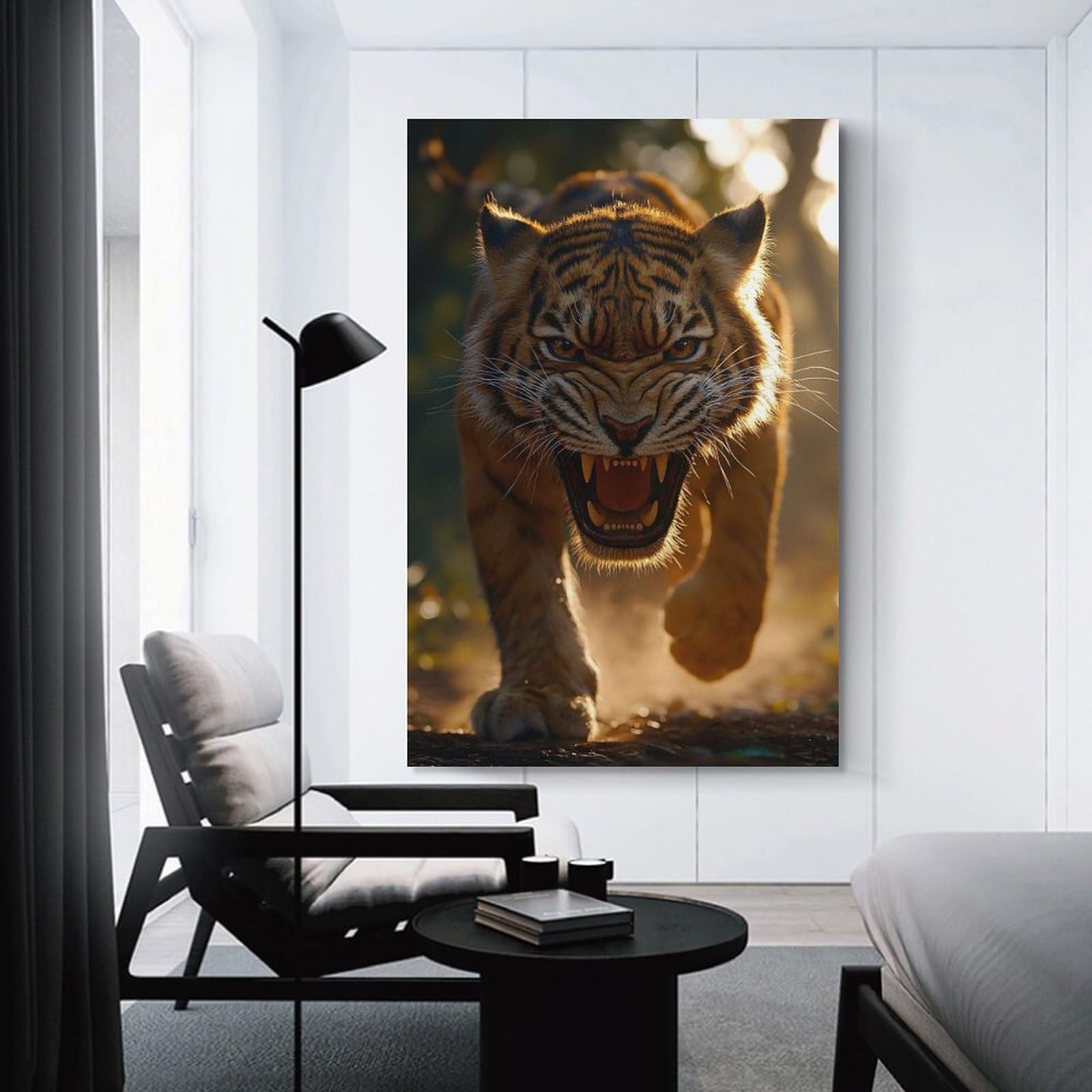 Junmoney Roaring Tiger Approaching Decorative Wall Artwork 12x18inch(30x45cm), for Living Room, Lounge Or Sitting Room, A Home Accent with Warm Character
