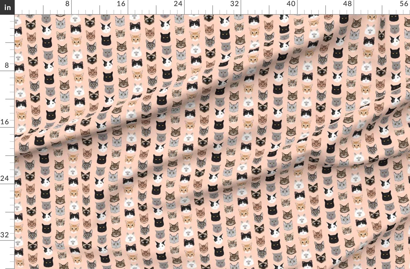 Spoonflower Fabric - Cat Faces Cute Cats Sweet Blush Girls Kittens Siamese Lady Head Printed on Organic Cotton Sateen Fabric by The Yard - Sewing Quilting Apparel Home Decor