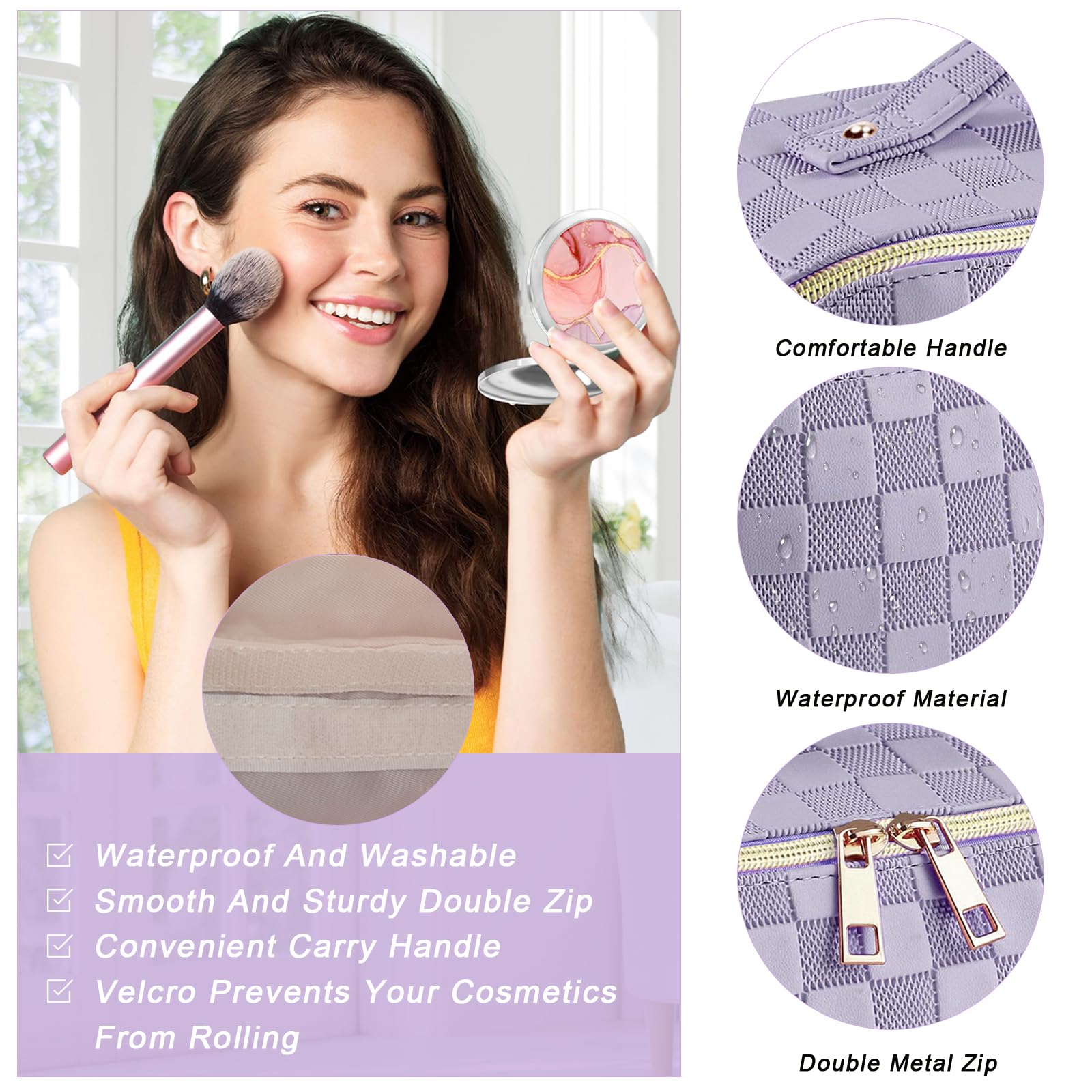 Borsa Cosmetica da Viaggio Beauty Case Da Viaggio Donna Impermeabile Portatile,Beauty Case Donna Di Grande Capacità Con Scomparti (Viola Chiaro)