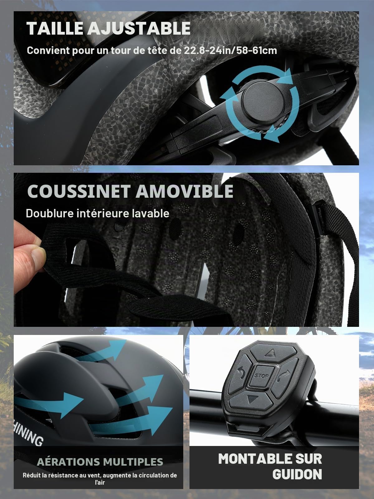 Casque de vélo LED Personnalisable, Route et Montagne, 8 aérations, Sangle réglable, Doublure EPS, Léger pour Adultes