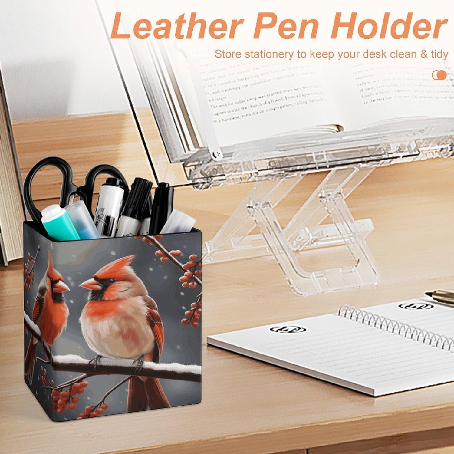 Pencil Holder for Office Supply Cardinal Birds Desk Organizer image 4