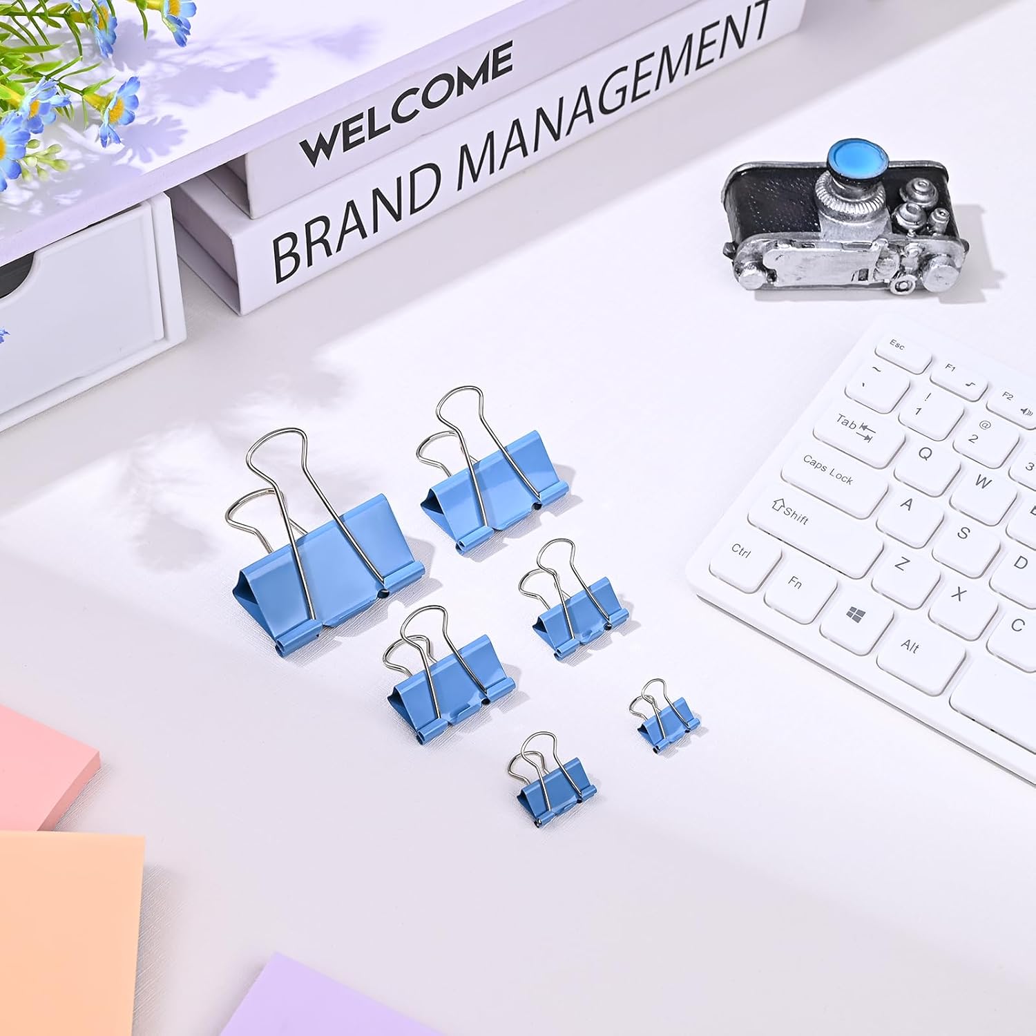 Temiary 208 Pcs Metal Binder Clips, Assorted Sizes Extra Large, Large, Medium, Small, Mini, Micro Binder Paperwork Clip, Morandi Colored Paper Clamps Bulk for Office, Home, School (Blue)