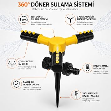 Orret Home Bahçe Fıskiyesi 1/2 Hortum Uyumlu – Toprağa Batırılabilir veya Standlı Otomatik Su Fıskiyesi, Çim Sulama,360° Döner Sprink Sulama Sistemi Ev Tipi (ASORTİ RENK) (3 Başlıklı Kazık Model)