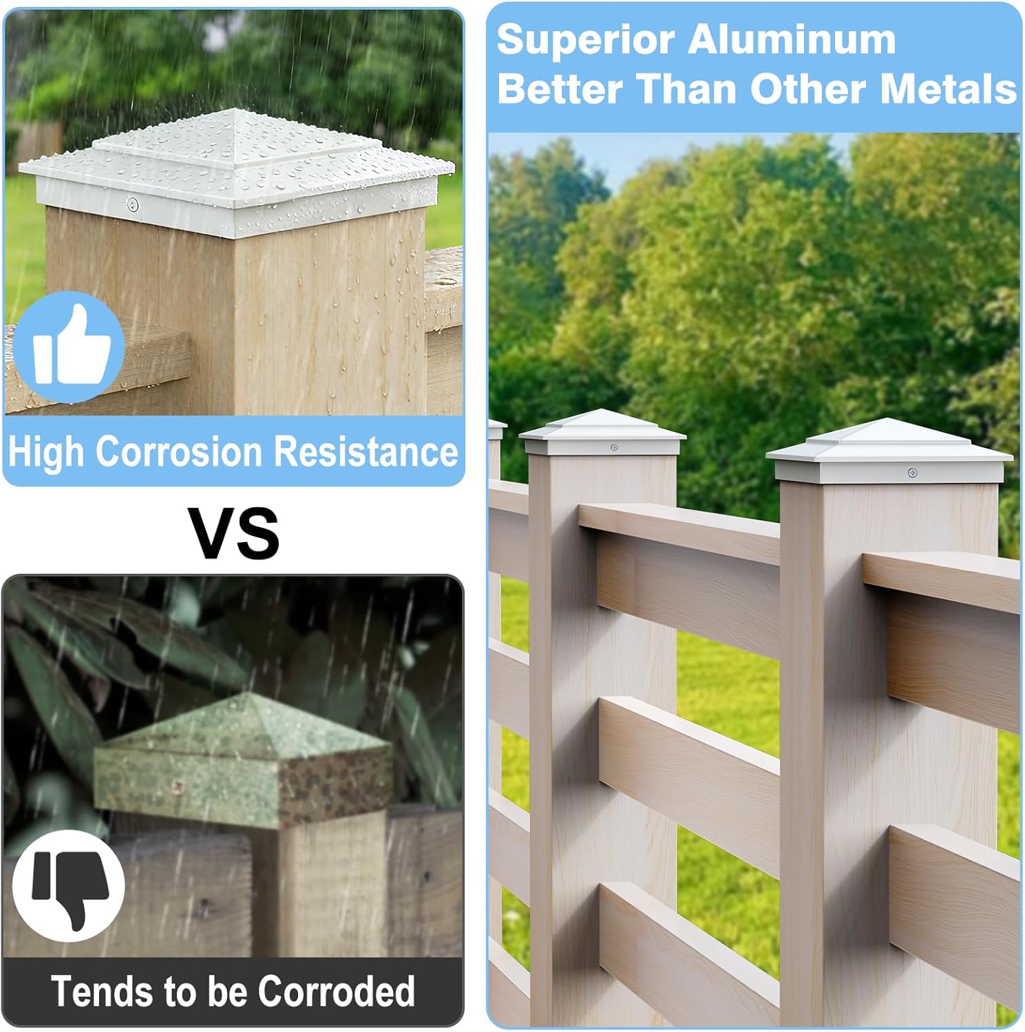 20-Pack Aluminum 4x4 Post Caps for Deck Railing(Actual 3.5" x 3.5"), Fence Post Caps with Screws, White Pyramid Deck Posts Cap for Wooden Rail, Waterproof Metal Deck Cover for Mailbox