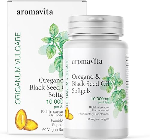 Cápsulas blandas de aceite de orégano y semillas negras  10.000 mg de carvacrol y 375 mg de timoquinona  10,000 mg equivalente a hierbas de orégano