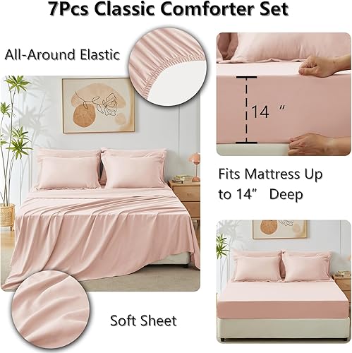 Miniatura 14 de CozyLux Juego de edredón de tamaño Queen, rojo burdeos, toda la ropa de cama en una sola bolsa, 7 piezas: edredón, fundas de almohada y de almohada