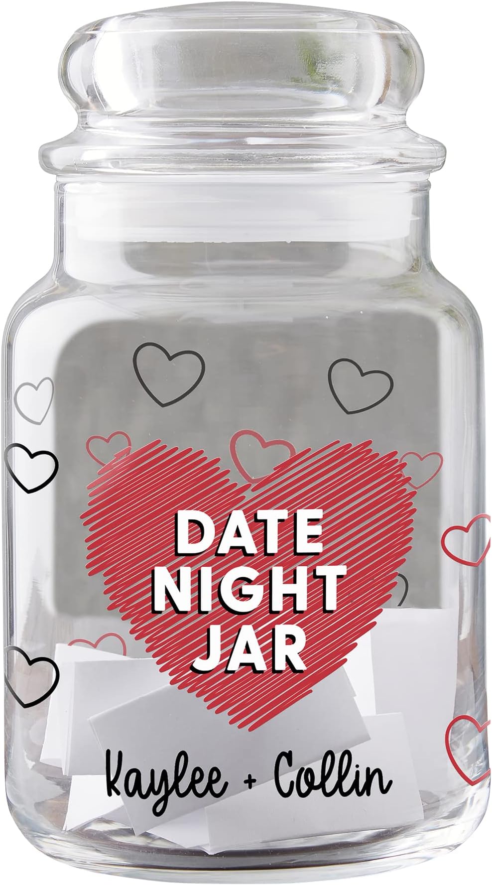 Personalization Universe Personalized Date Night Glass Storage Jar with Airtight Lid - Ideal for Candy, Gumballs, Date Night Ideas for Couples, Valentine's Day Gift - 26oz Capacity, 100% Glass