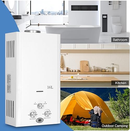Miniatura 7 de Xverycan Calentador de agua sin tanque de 4.23GPM 16L de gas propano, calentador de agua caliente de 32 KW LPG RV con protección contra