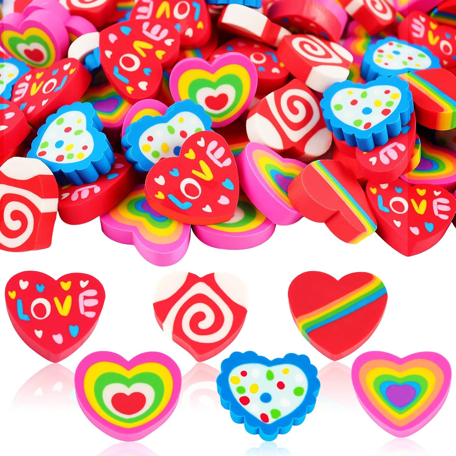 Valentine Erasers for Kids Bulk, 40 Pcs Large Colorful