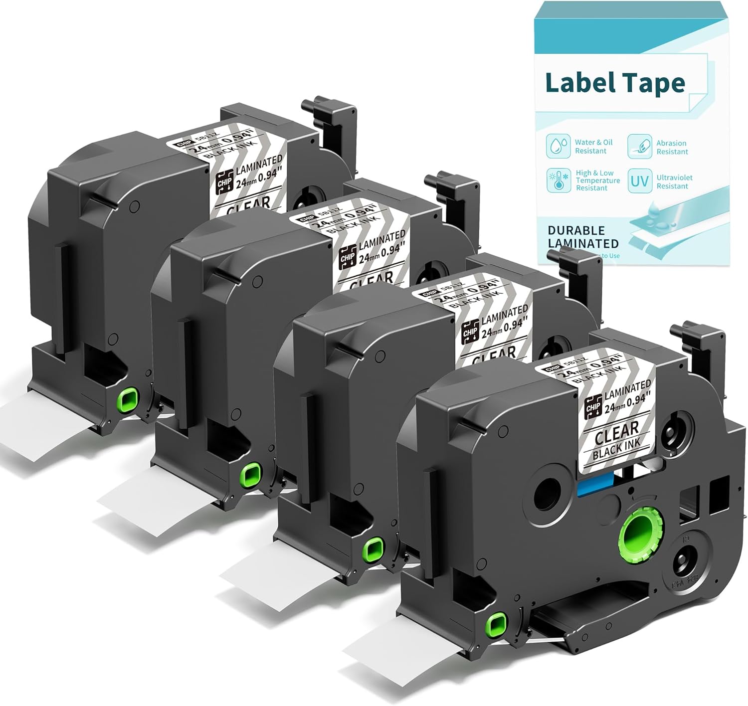 P780BT Label Maker Refills, 24mm 0.94 Laminated Clear TZe-151 Compatible with Brother P-Touch Label Tape 1” for PT-D610BT P710BT D600 2730 Cube Plus E560BTVP, Black on Clear 4-Pack