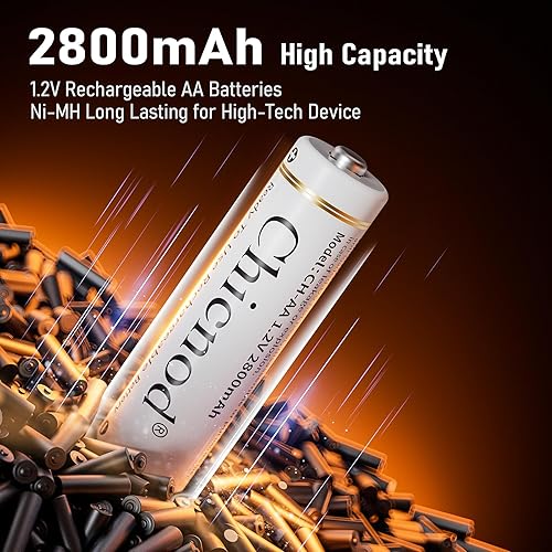 Miniatura 5 de Baterías AA recargables con cargador, batería Ni-MH de alta capacidad de 2800 mAh, paquete de 8 cargadores NiMH dobles A de 1.2 V con carga rápida