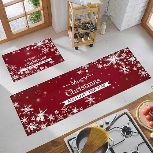 Miniatura 115 de Alfombras de cocina de Navidad absorbentes antideslizantes para piso, árbol de Navidad, muñeco de nieve y copo de nieve, alfombras y tapetes