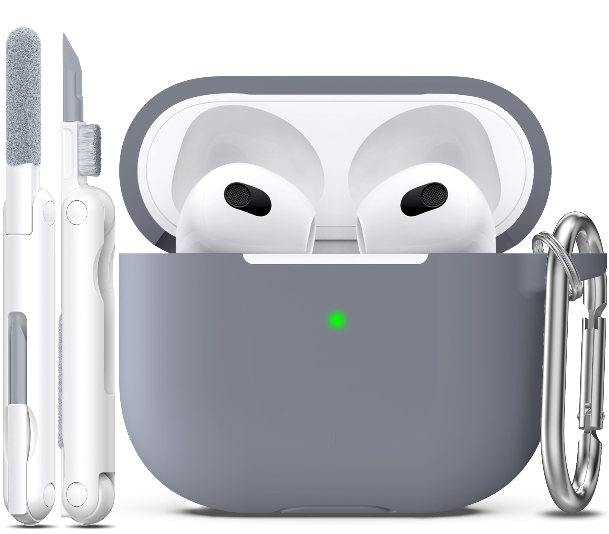 R-fun Compatible with AirPods 3 Case Cover, Silicone Protective Accessories Skin with Keychain Compatible with Apple AirPod 3rd Generation 2021 for Women Men Girls Boys,Front LED Visible,Dark Grey