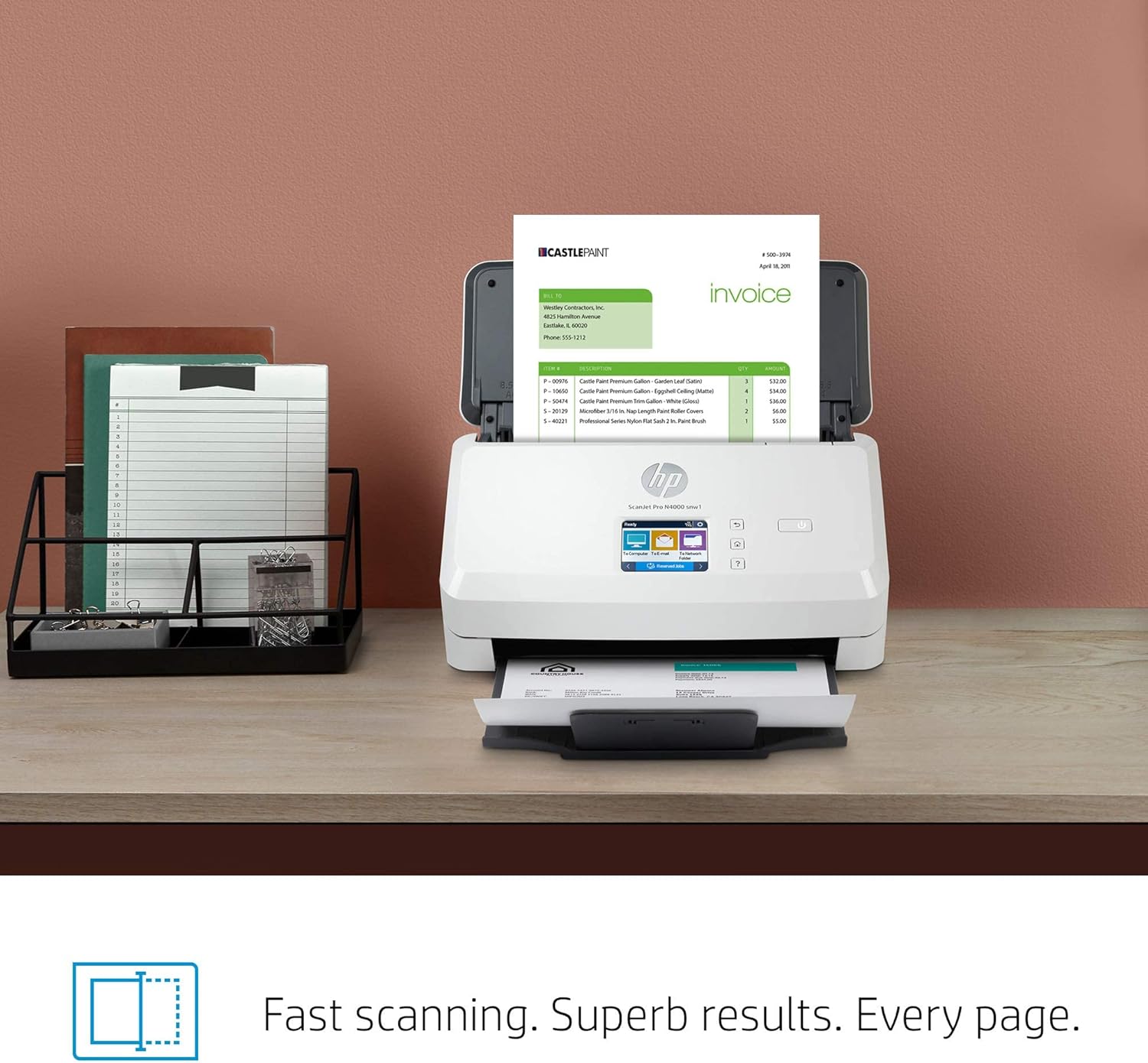 HP ScanJet Pro N4000 snw1 Sheet-feed Scanner (6FW08A) (Renewed)
