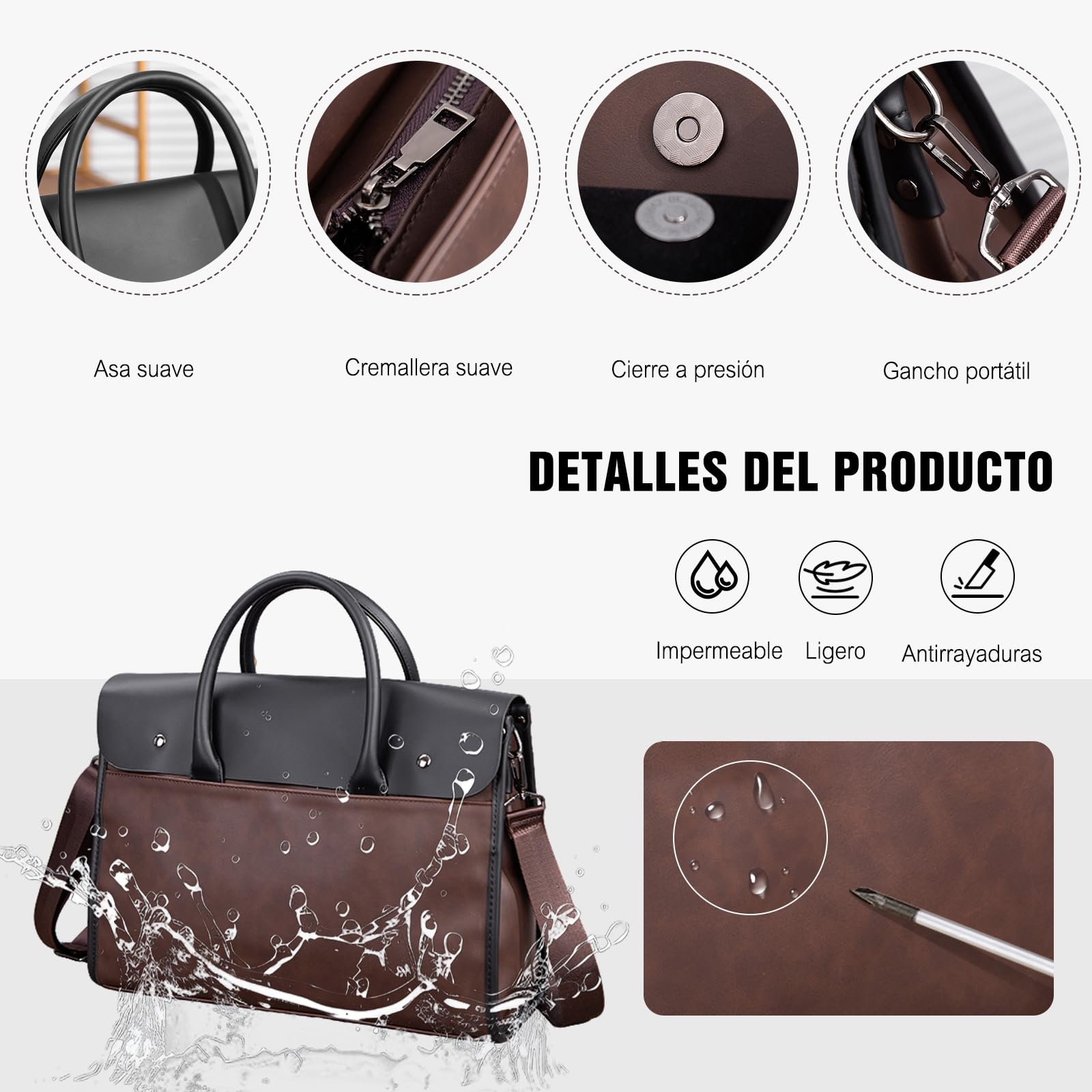 FANDARE Maletín Hombre Cuero PU Cartera Maletín Ejecutivo Bolso Portátil