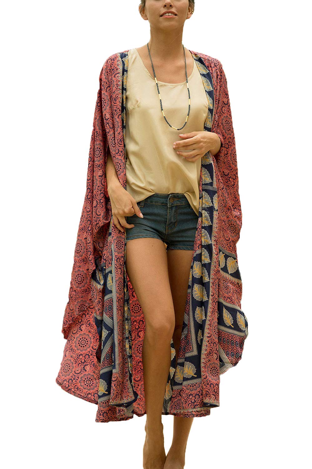 YouKD Vestido Largo Bohemio con Caftán Largo de Verano para Mujer Bata de Playa Talla Grande Kimono Talla Única