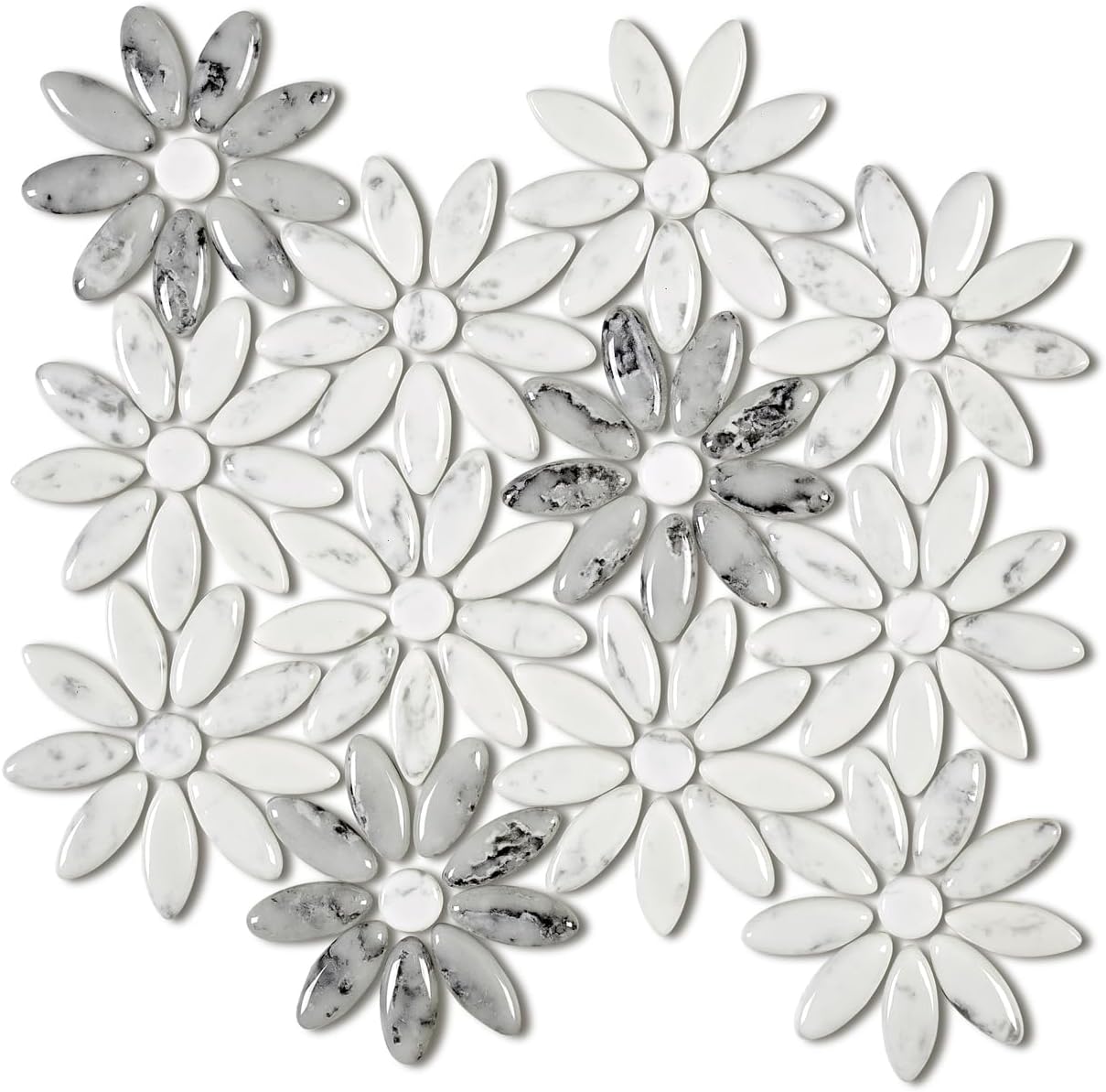 5 Sheets Marble Flowers Mosaic Wall and Floor Tiles for Bathroom and Kitchen 13.39 * 11.02 Inches 1.02 sq.ft