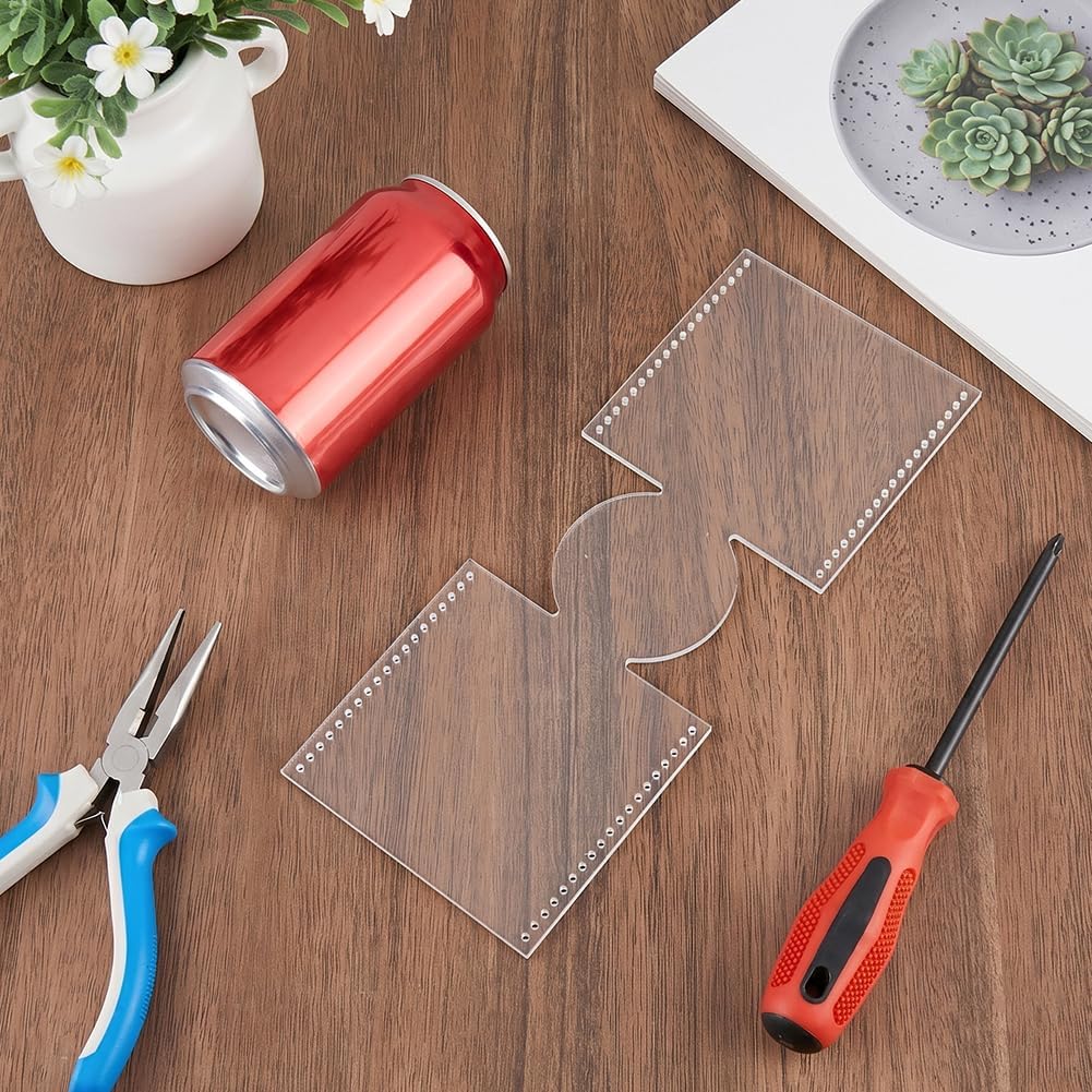 MAYJOYDIY Acrylic Leather Can Sleeve Template 4.3x10.5 inch Clear Can Cover Template Leather Beer Drink Sleeve Custom Stencil Tool for DIY Craft Making Personalized Decorative Drink Wrap Protector
