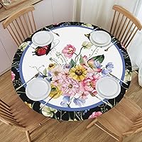 Vista 1 de Mantel redondo de flores de mariposa, ajustable, elástico, lavable, para cocina, comedor, picnic, fiesta, ajuste de mesa 40-44