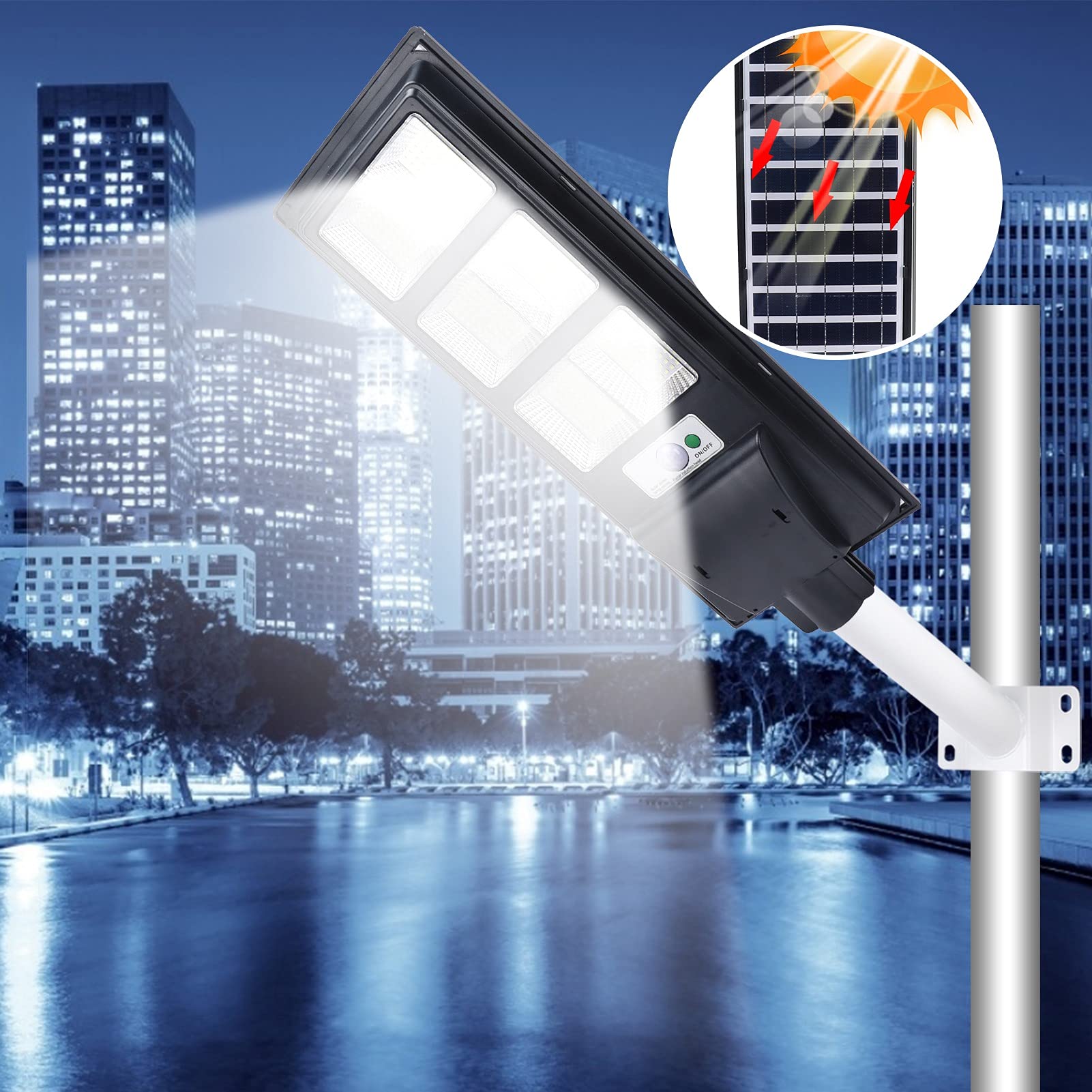 Solarne światła uliczne 300 W, na zewnątrz, światło parkingowe, regulowane mocowanie montowane na ślizgu, od zmierzchu do świtu, wodoodporne ołowe IP65, czujnik ruchu na podwórko, do garażu