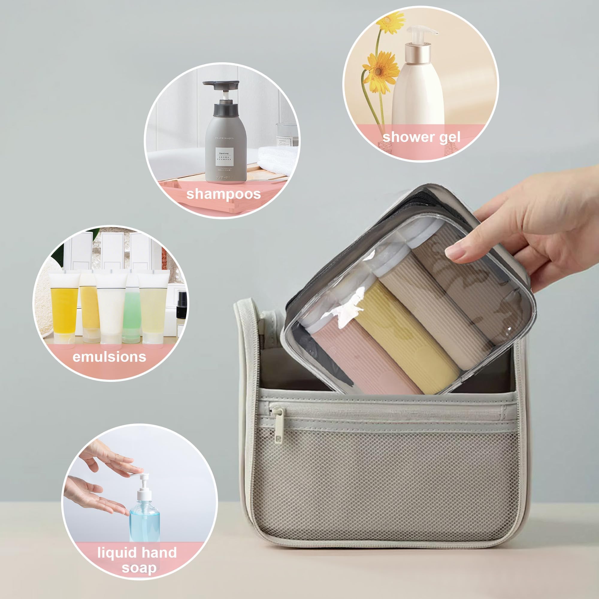 Set 4 Bottiglie Da Viaggio In Silicone 100ml - Con Borsa Trasparente TSA! - Foto 2