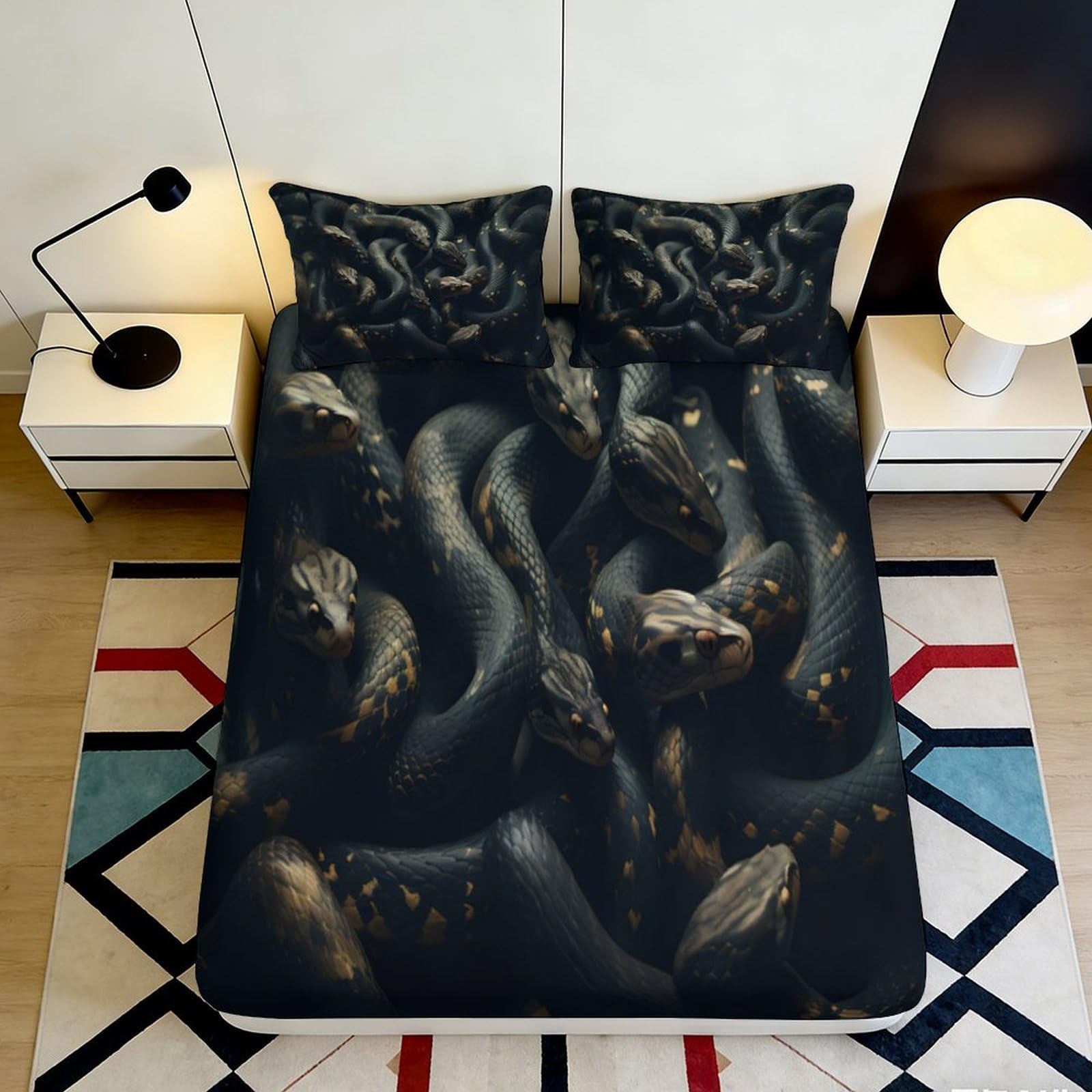 Dhbaneiok Style-4 3D Printed Dark Serpent Fitted Sheet Microfiber Soft Breathable Snake Pattern Mattress Cover For Bedroom Dorm Decor 90X200x25cm