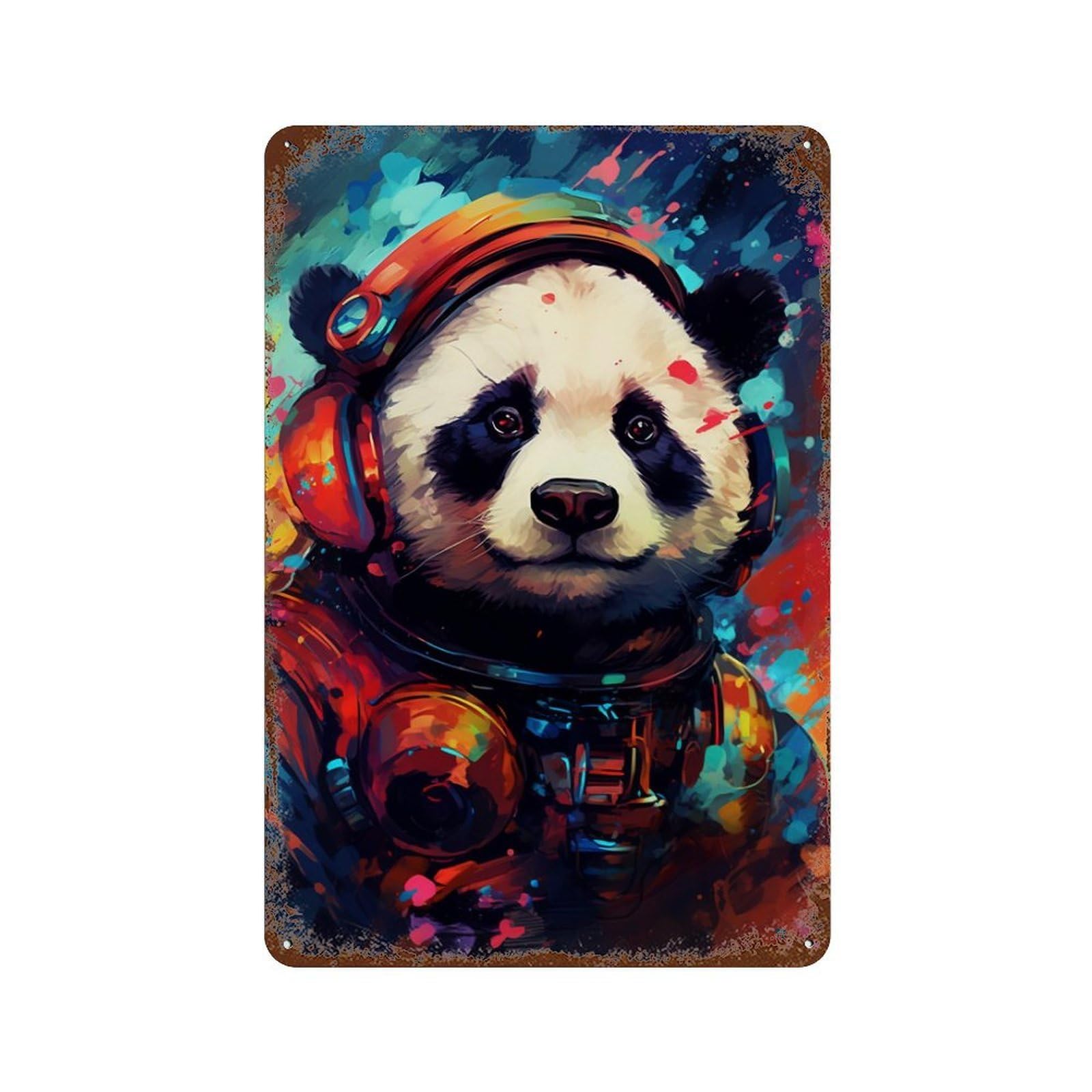 Garage Style Panda Astronaut Headphones Art Print Decorative Tin Sign 11.8"x7.9", Shabby Chic Decor for Bar And Workshop