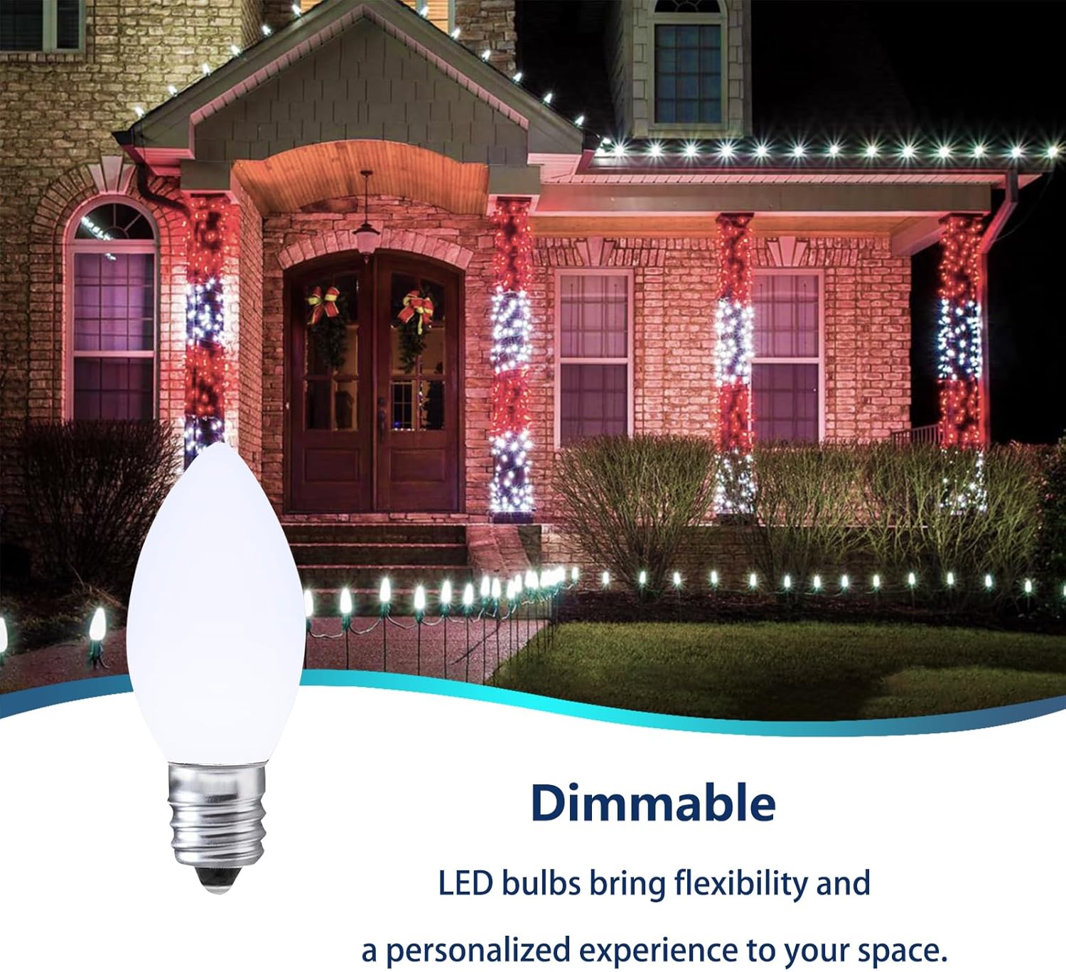 C7 Cool White LED Bulbs Dimmable Christmas Lights, 25 Pack, 0.72W Indoor/Outdoor, Waterproof, Night Light, E12 Base, IP65