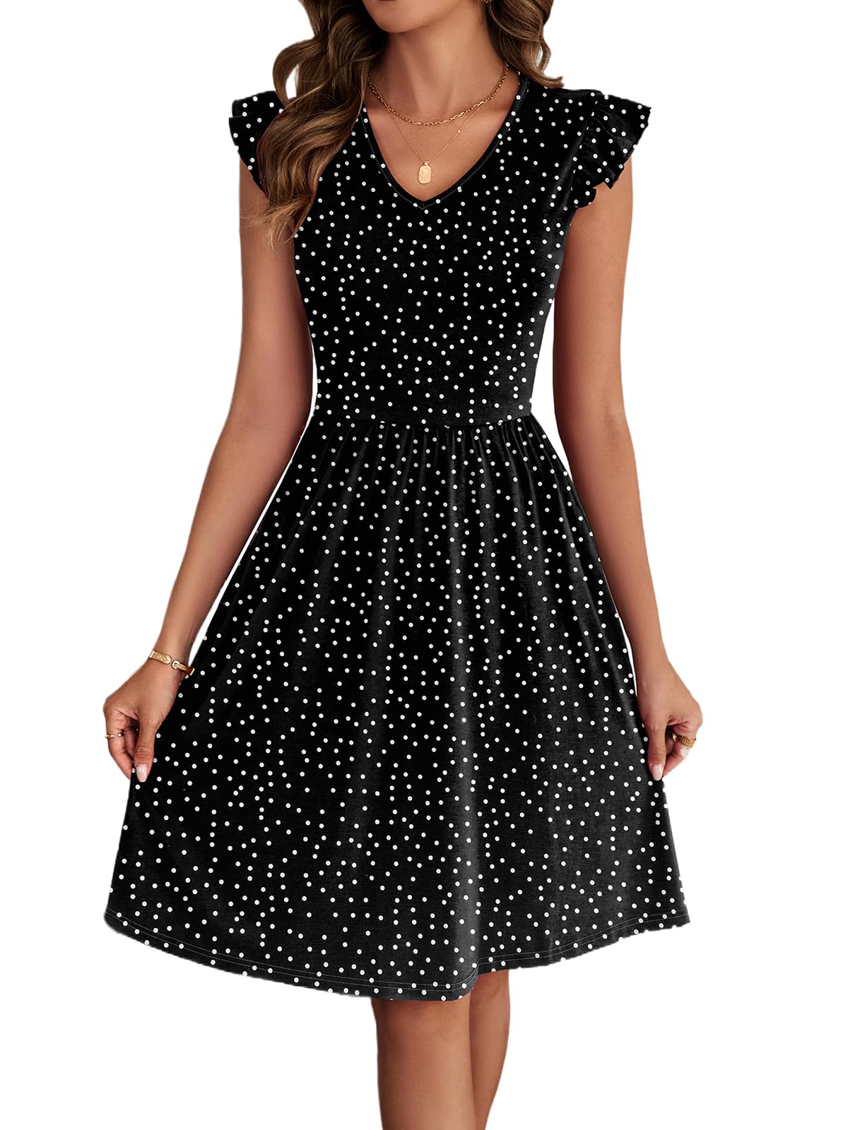 HELYO Women's Summer Dresses Cute V Neck Ruffle Sleeve Cocktail Short Work Casual Dress with Pockets 648