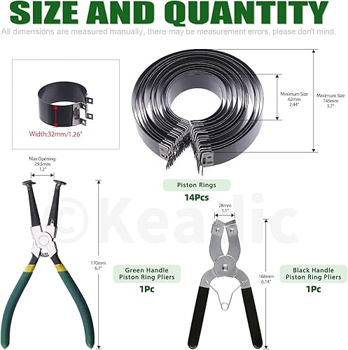 Miniatura 2 de Keadic Juego de 16 herramientas de compresor de anillo de pistón de motor automotriz que contiene alicates de compresor, alicates de instalación de