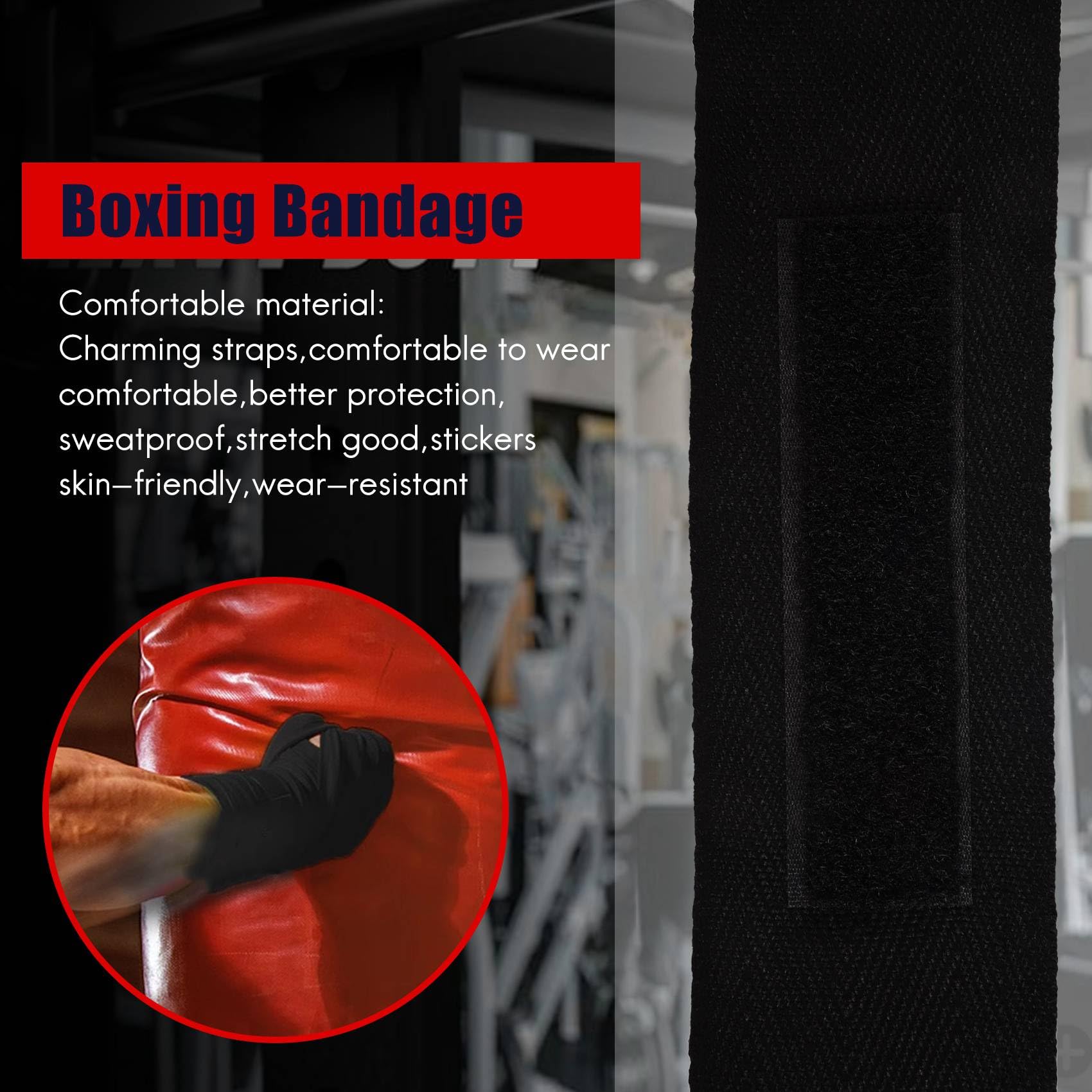 Srutueo 1 Pc 2.5M Eslatic Cotton Sports Strap Boxing Bandage for Muay Thai Taekwondo Hand Gloves Wraps, Black