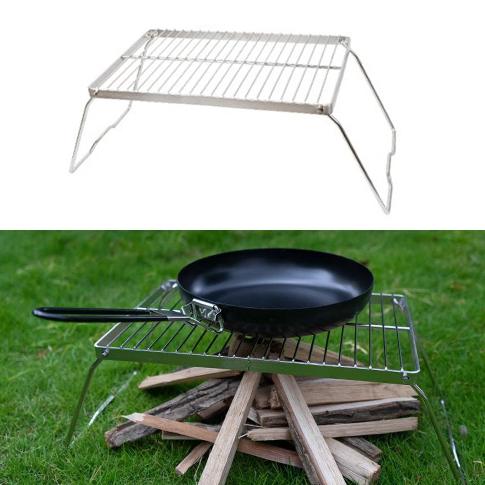 COOLHOOD Outdoor Camping Grate Practical Stainless Steels Grate with Legs and Carry Bag Outdoor Grilling Cooking Grate