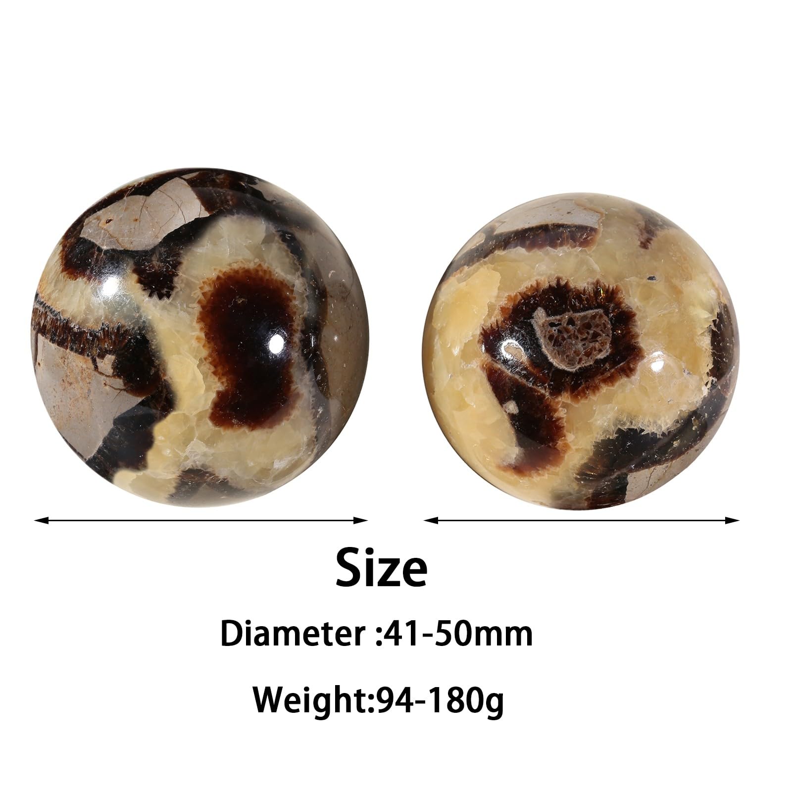 SUNYIK Natural Septarian Dragon Crystal Ball with Wooden Stand, Polished Round Stone Sphere Feng Shui Decoration Home Office Specimen for Easter Day, 1.6-1.96