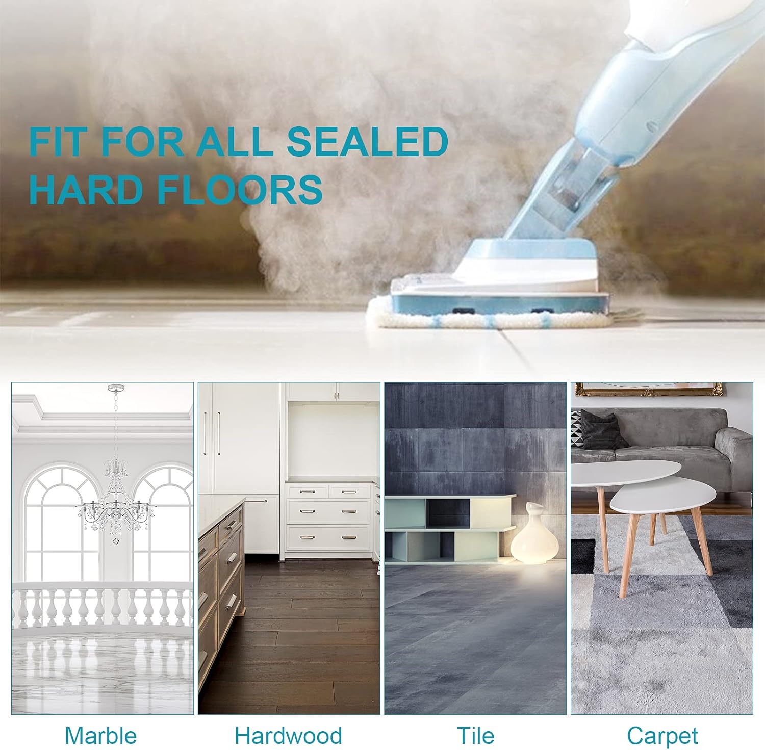 4 PCS Replacement Pads Accessories Compatible with Black+Decker Steam Mop SM1600, SM1610, SM1620, HSM13E1, HSMC1300FX, HSMC1321, HSMC1321APB, HSMC1361SGP, BDH1855SM, BDH1760SM, SMP20 Mop Pads - Image 5