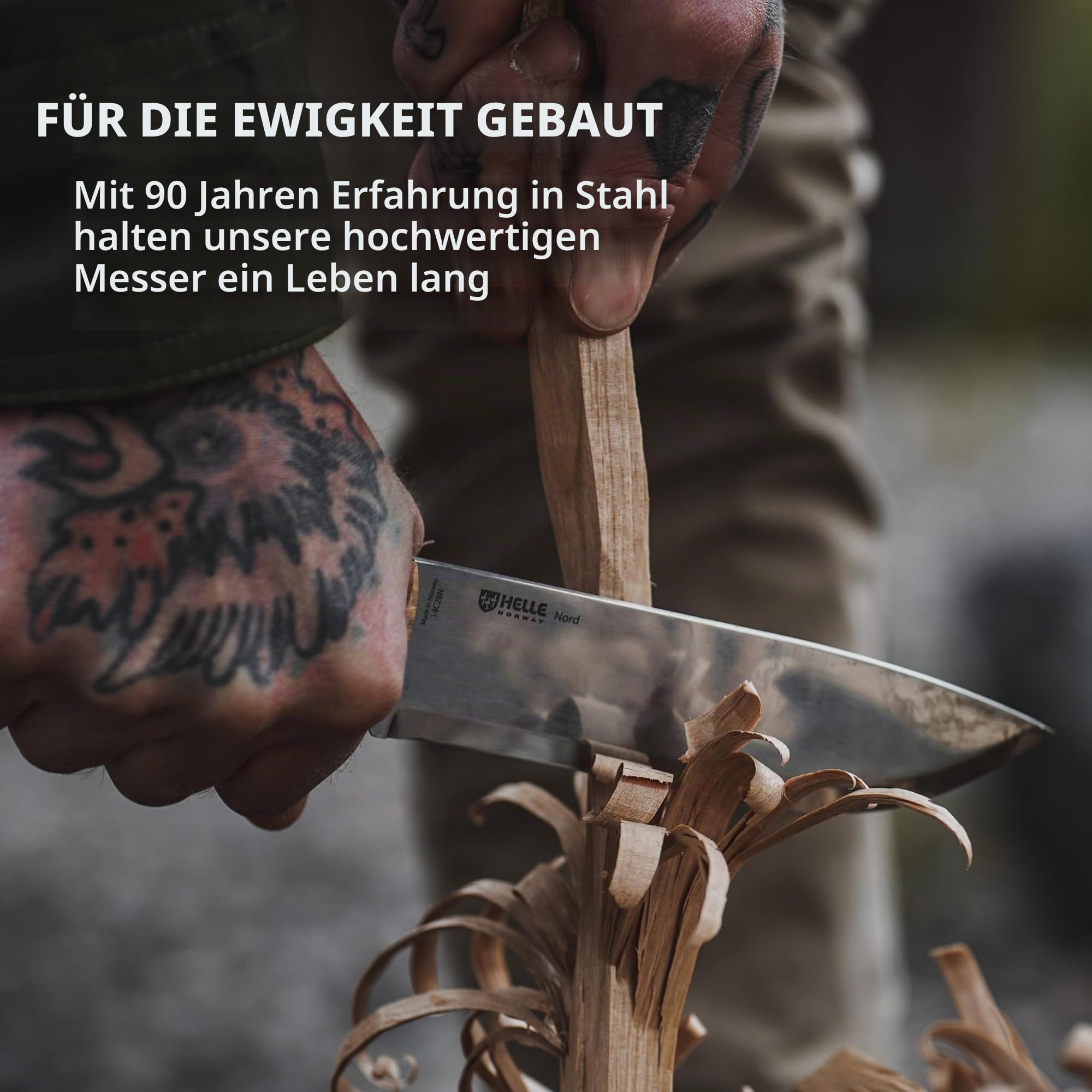 Helle NORD 670 Outdoormesser, Sandvik 14C28, rostfrei, Maserbirke, Lederscheide