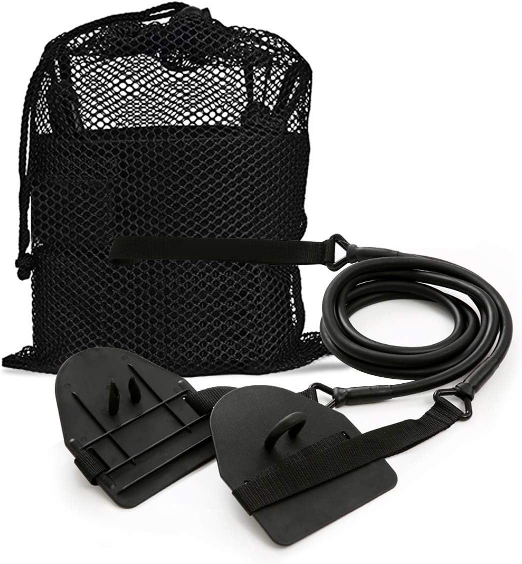 Dryland Powercord with Paddles,Swimming Arm Strength Trainer, Professional Freestyle Swimming Resistance Exercise Bands Set