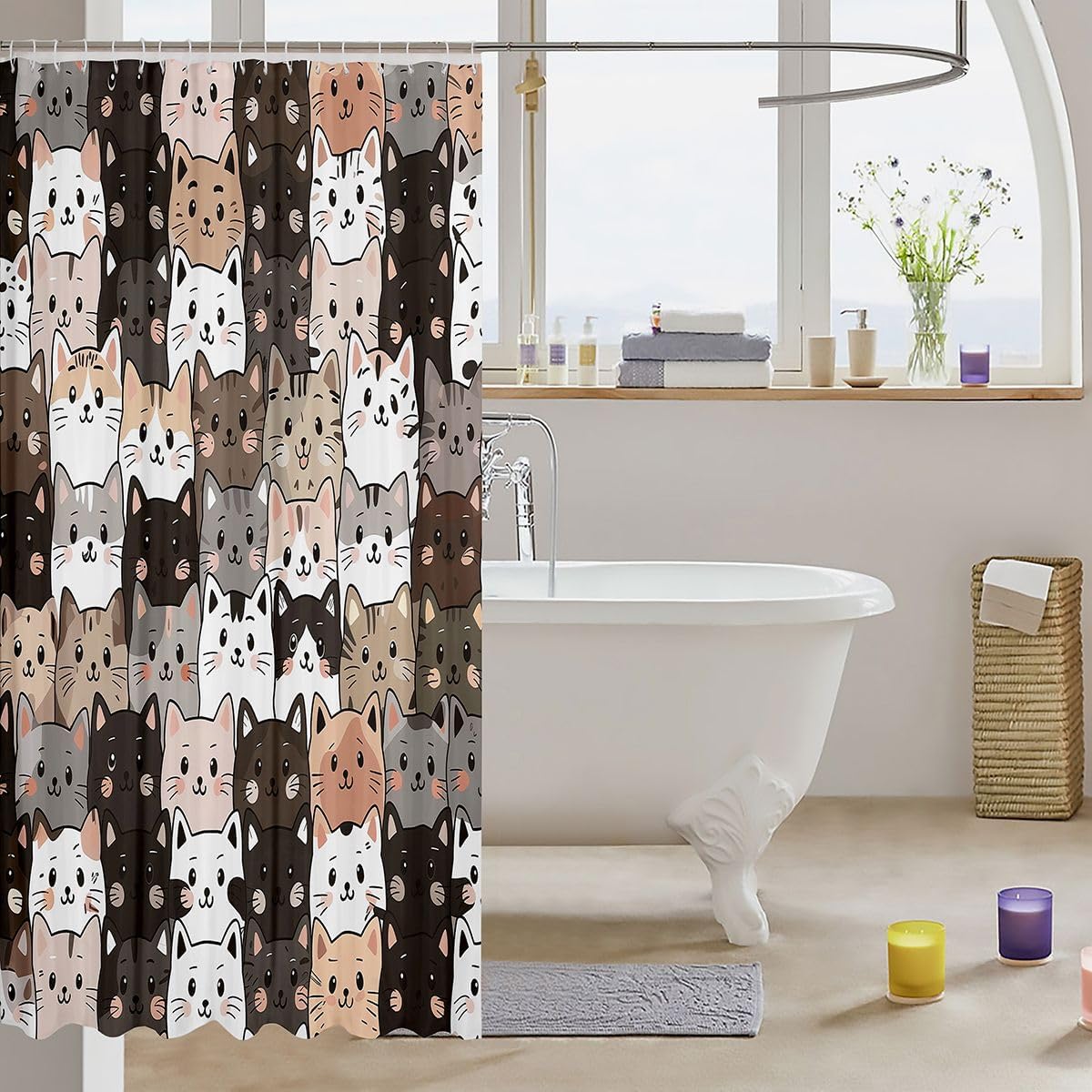 Erosebridal Cat Head Shower Curtain 72" Wx72 L Lovely Pet Waterproof Bathroom Accessories Funny Cats Kitten Bath Curtain for Bathroom Showers Cartoon Animals image 3