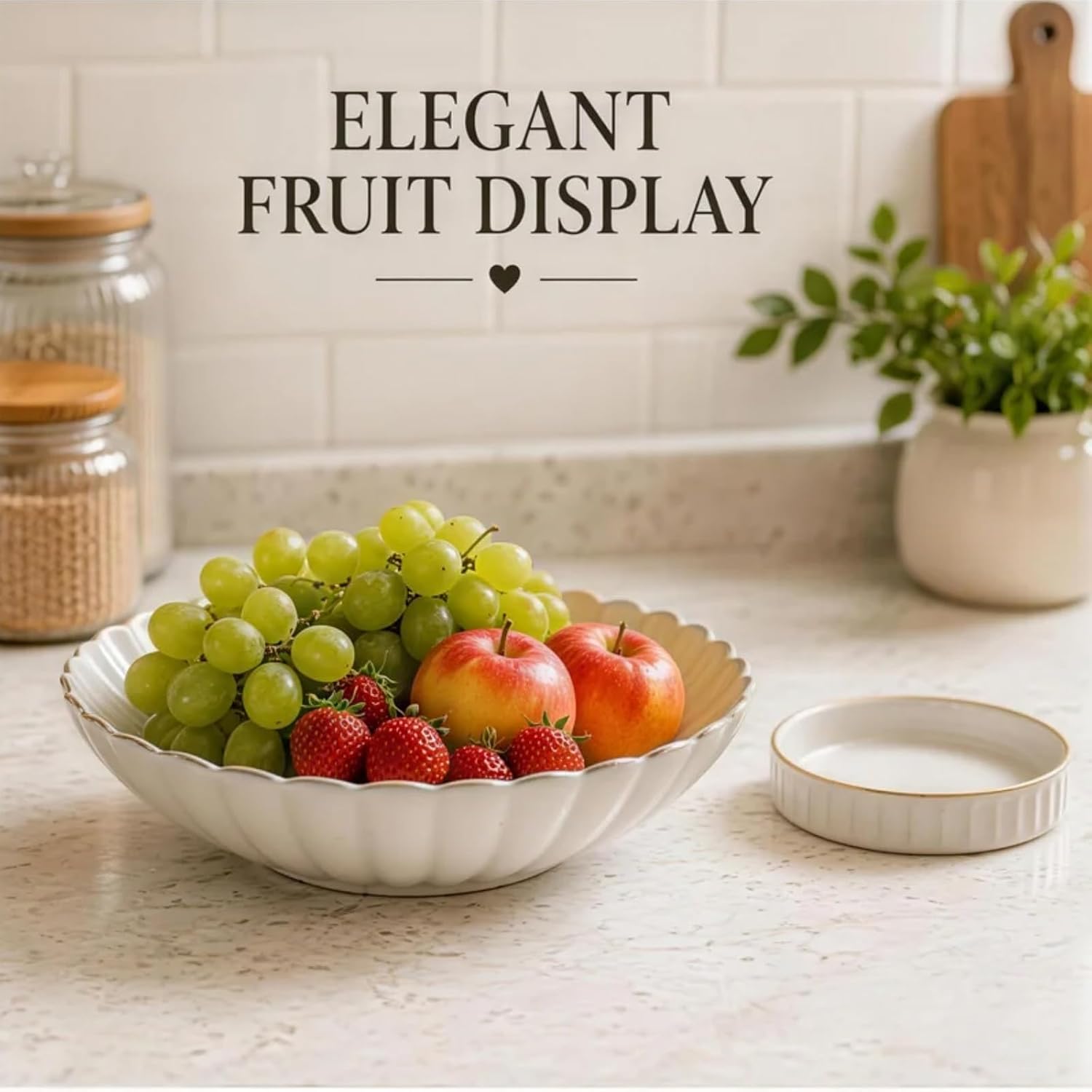 Ceramic Fruit Bowls with Drain Holes, Decorative Fruit Bowl with Multifunctional Removable Base, 10 Inch Large Fruit Basket for Kitchen Counter, Fruit & Vegetable Storage Holder