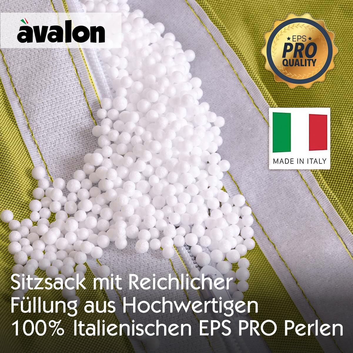Avalon - Sitzsack Erwachsene L Jive, Bean Bag aus Reißfestem Technischem Gewebe, Ergonomischer Gaming Sitzsack mit Füllung, Komfortable Moderne Sitzsäcke, Made in Italy (80x80x125cm, Giftgrün)