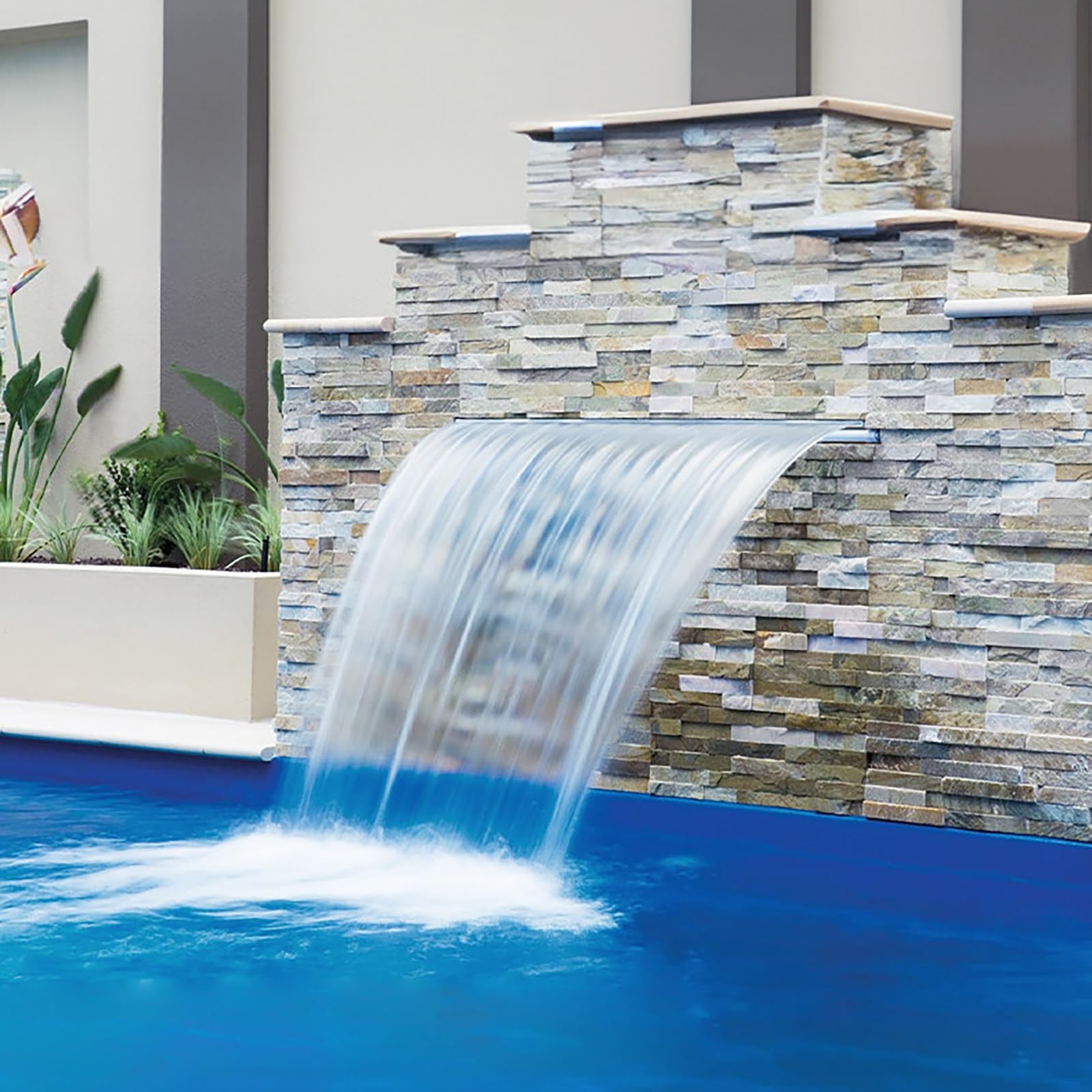 Kit di versamento a cascata in acciaio inox, 30,5 cm, 40 cm, 61 cm, 91 cm, 91 cm, 122 cm, flusso d'acqua per piscine, giardini, terrazze, stagni e decorazioni per interni (nero 142 cm)