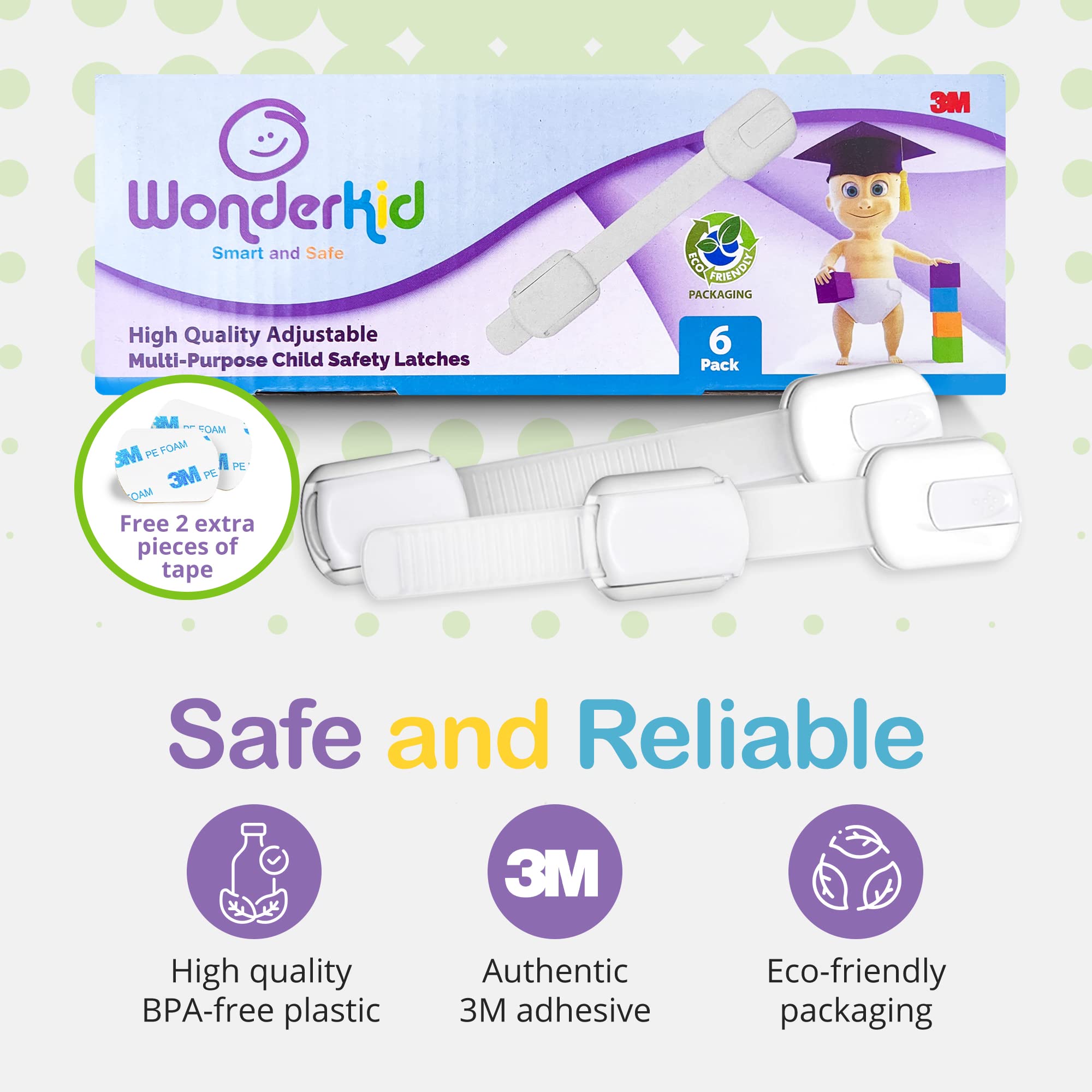 WONDERKID - Cerraduras de Seguridad para niños Reutilizables y Ajustables cerraduras para armarios a Prueba de bebés, Puertas y electrodomésticos