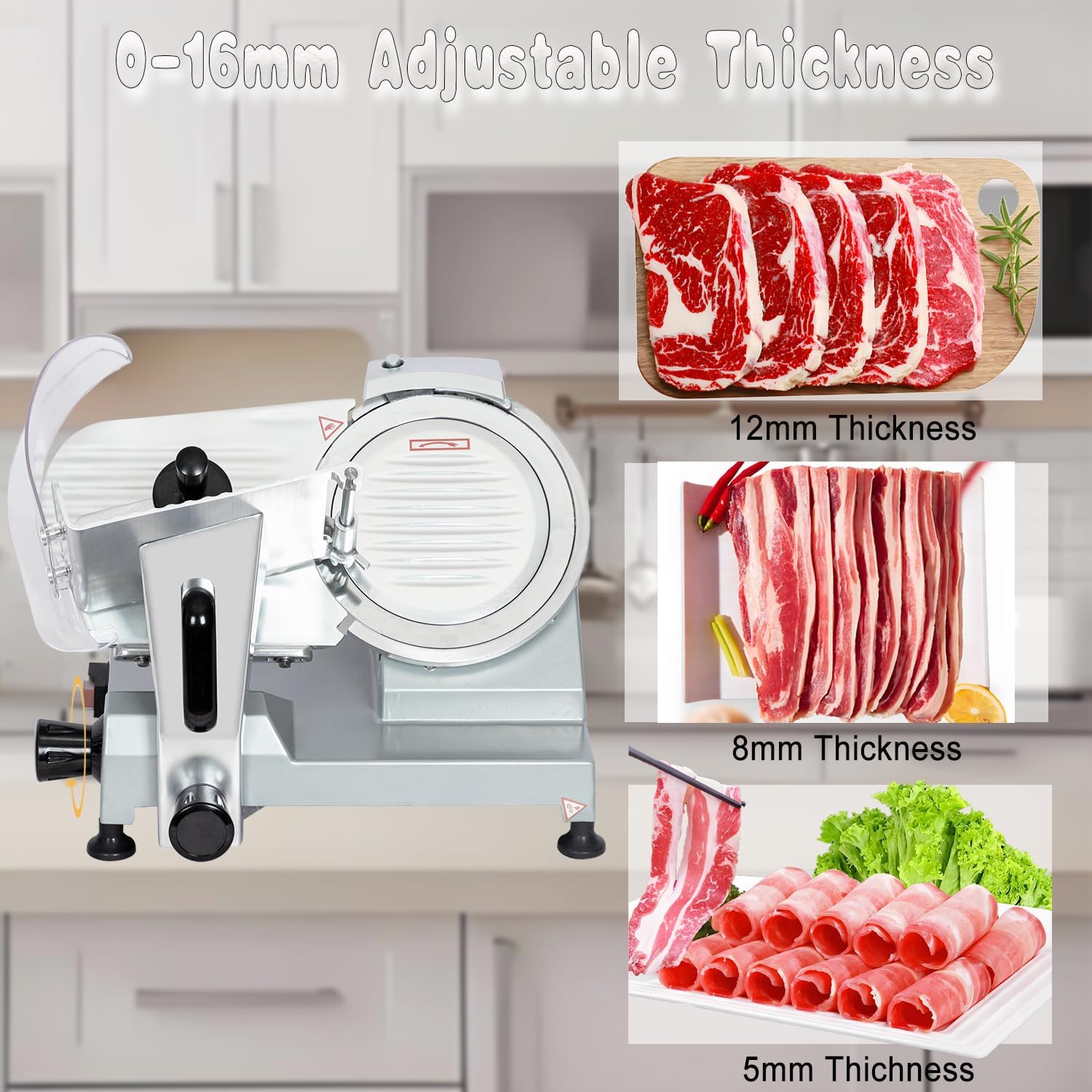 CTJ Commercial Meat Slicer 12" Electric Deli Slicers 250W Meat Cutter Machine (0-0.62") Adjustable Thickness Food Slicer with Cut-Resistant Gloves for Vegetables, Hard Bread, Cheese, Ham