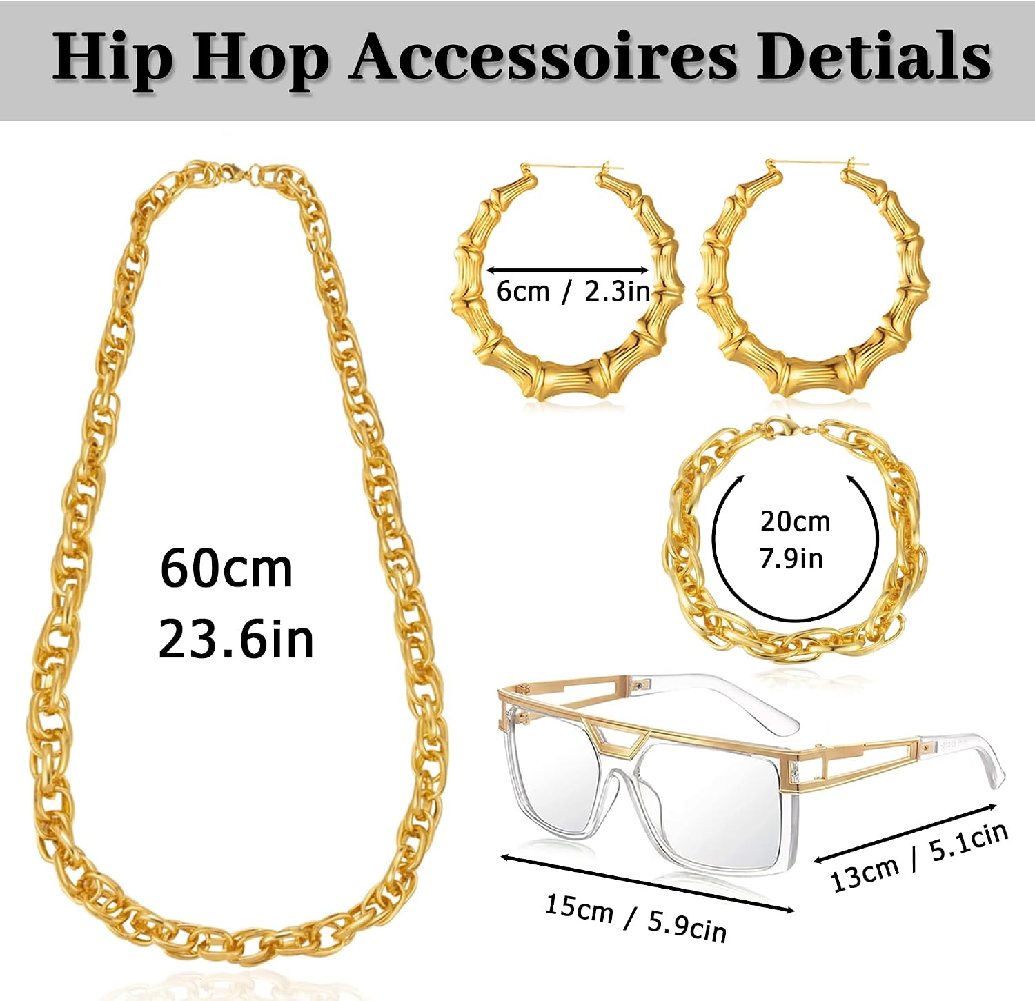 FEYIR 80s 90s Accessories Outfit for Women Men Hip Hop Costume Kit Halloween Cosplay Rapper Accessories