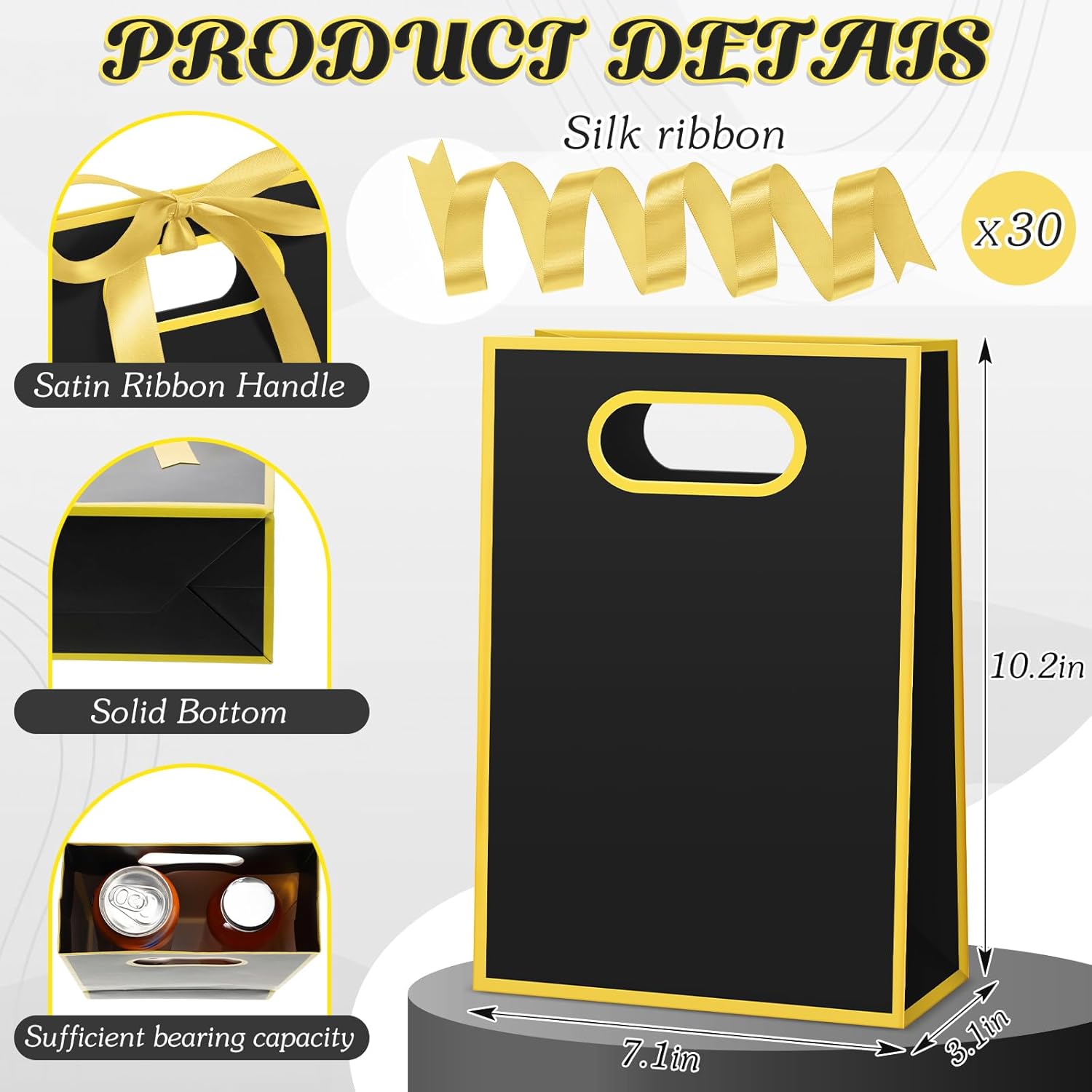 Kolldenn 30 Pcs Thank You Gift Bags with Handles 10.2 x 7.1 x 3.2 Inch Elegant Party Favor Bags with Ribbon Bow for Wedding Bridal Birthday Bridesmaid Holiday Party Supplies(Black) - Image 2