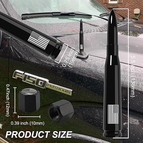 Vista 71 de Antena con válvula de neumático para automóvil y camión, antena corta universal de repuesto con bandera de EE. UU., accesorios para radio Plateado