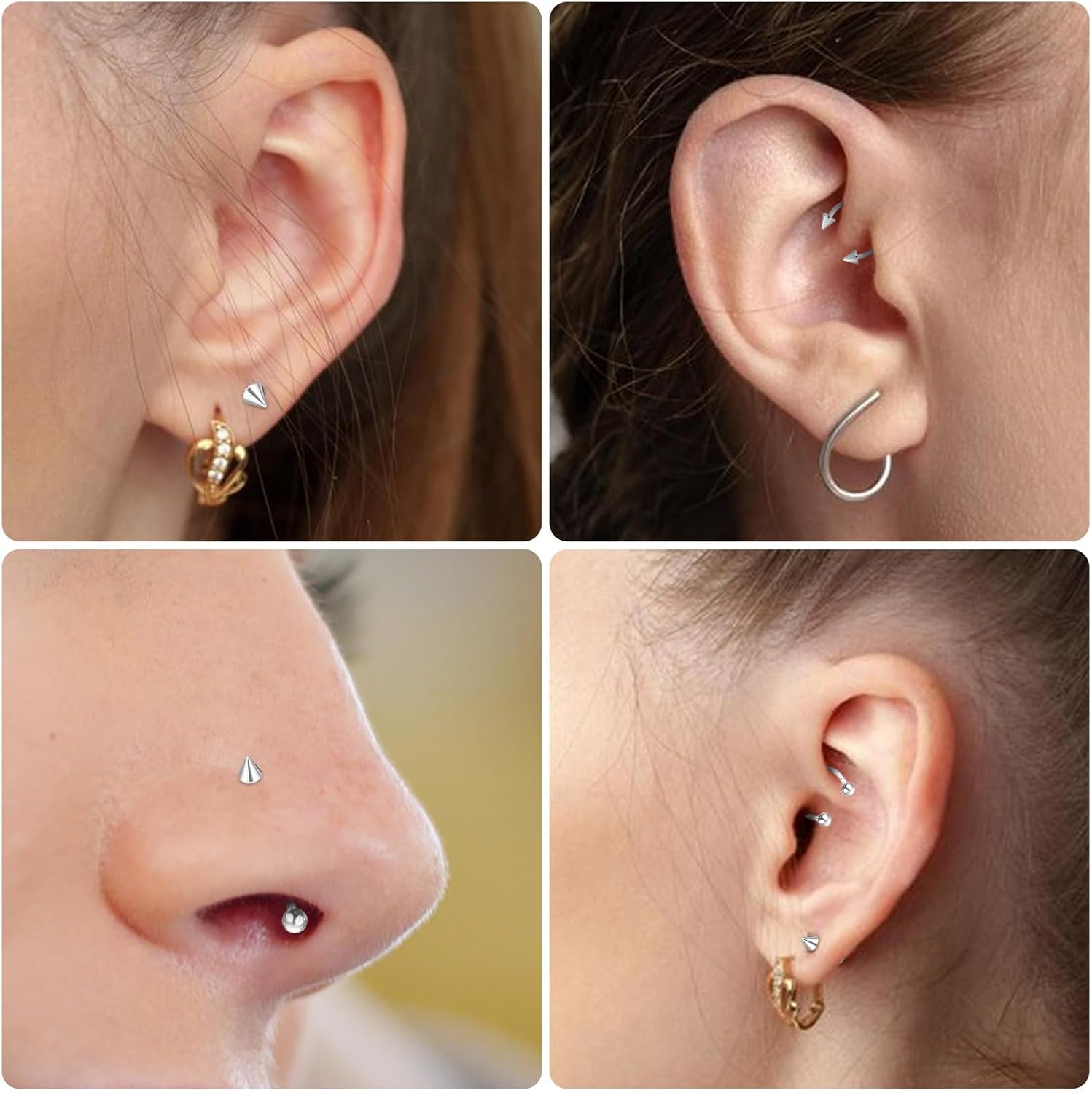 Gjinxi Lip Piercing Jewelry 32PCS 16G Lip Rings Surgical Steel Labret Jewelry, Snake Bite Monroe Medusa Piercing, Horseshoe Barbell Rings, Helix Daith Tragus Cartilage Studs for Women Men