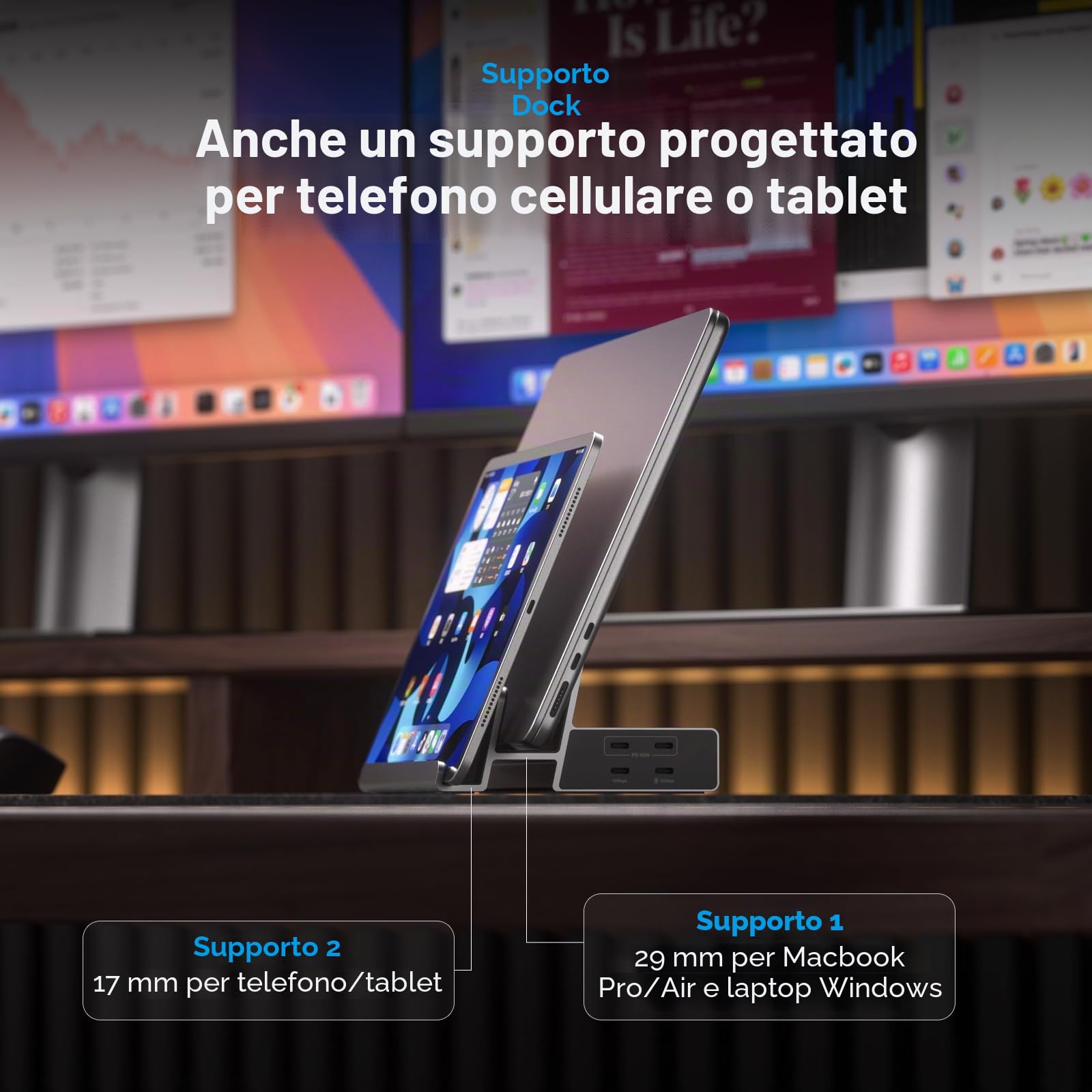 19-in-1 Triple Display Docking Station with Dual Stand, 3*HDMI, 2DP | Laptop Docking Station 3 Monitors con PD 100W, 10Gbps USB-C/A, Ethernet, per MacOS e Win (Driver Richiesto)