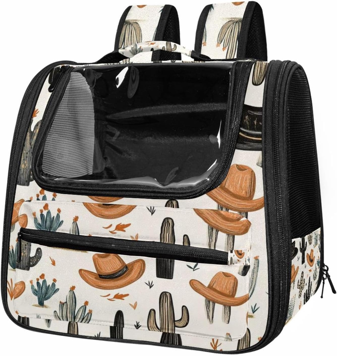 Portable Travel pet Backpack Carrier Hamster Bag Small Dog cat Carrier Breathable Hang Bag, Cowboy Hat Cactuses Western